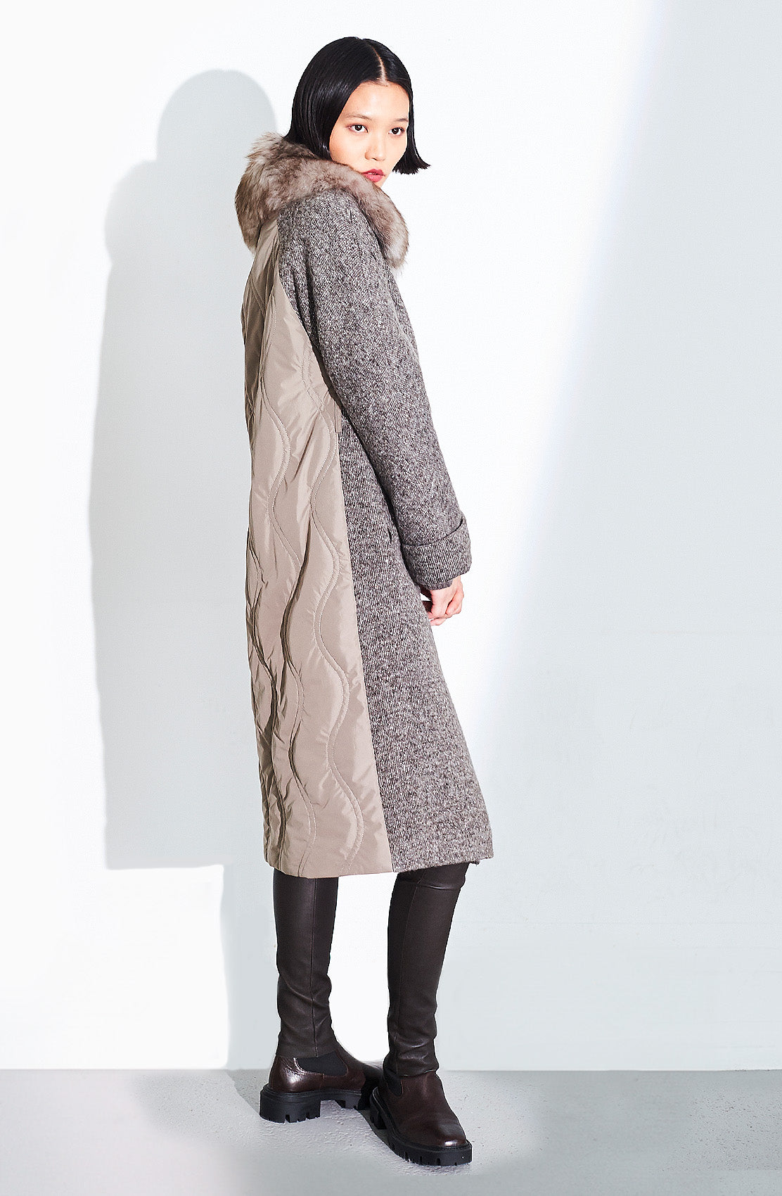 Knitted Wool Blend Coat With Shearling Collar. Size: 10 Only