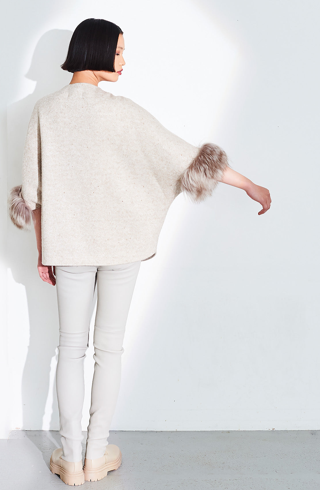 Knitted Wool Blend Jacket With Shearling Cuff.