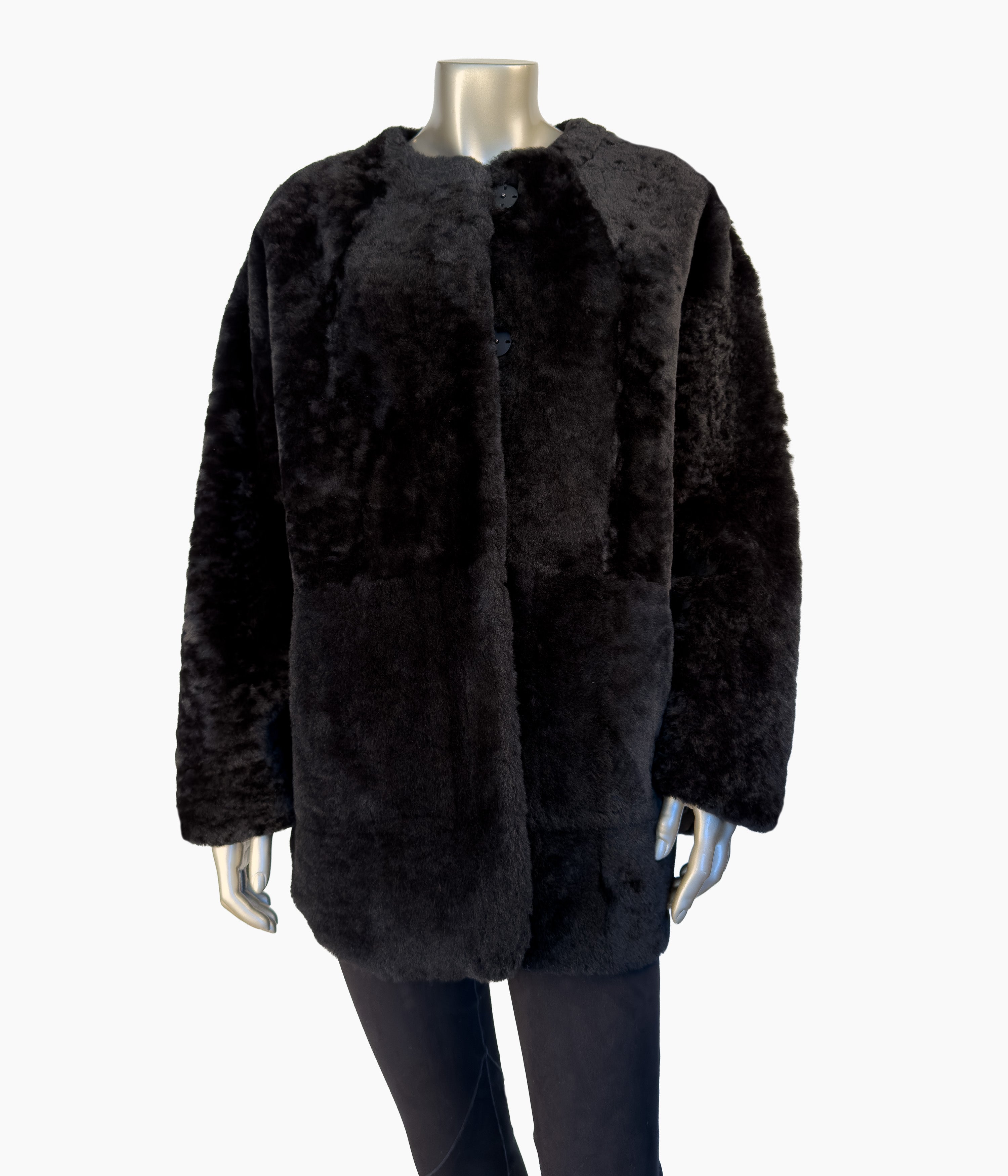 Reversible Round Neck Shearling Jacket Size:10
