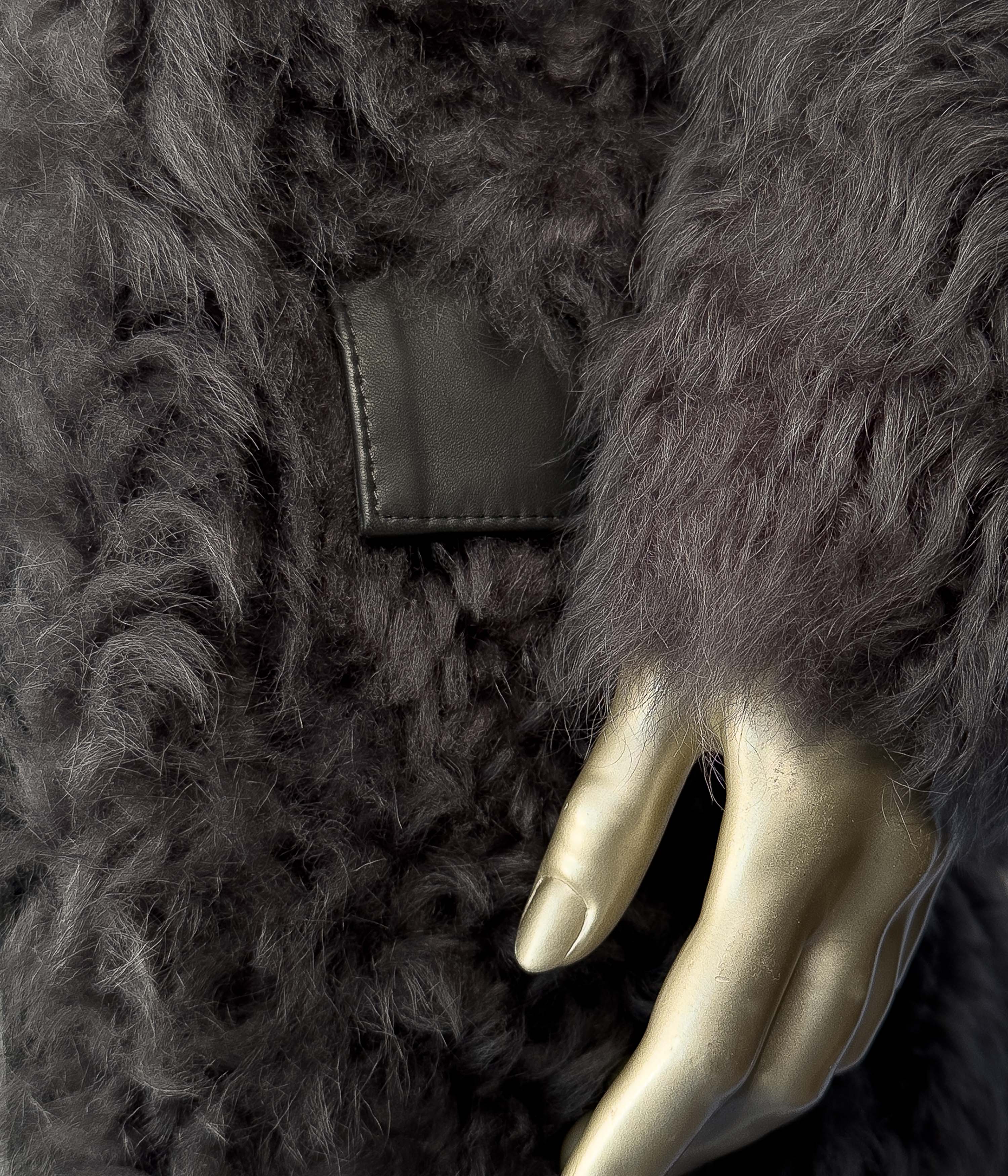 Reversible Long Leather Trim Shearling Coat Size:10