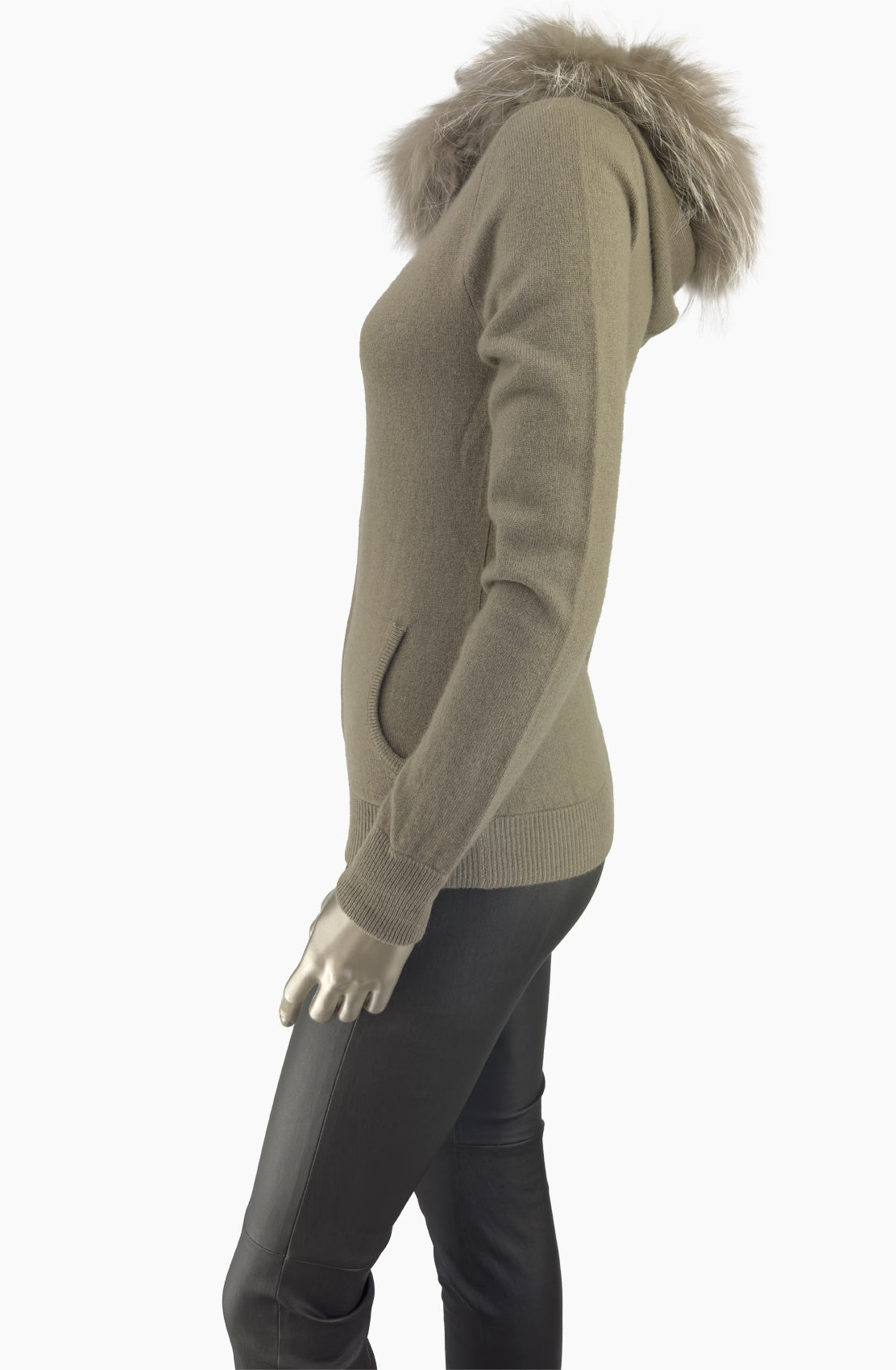 Outlet: Olive Hooded Fur Fitted Cardi: Size 8/10