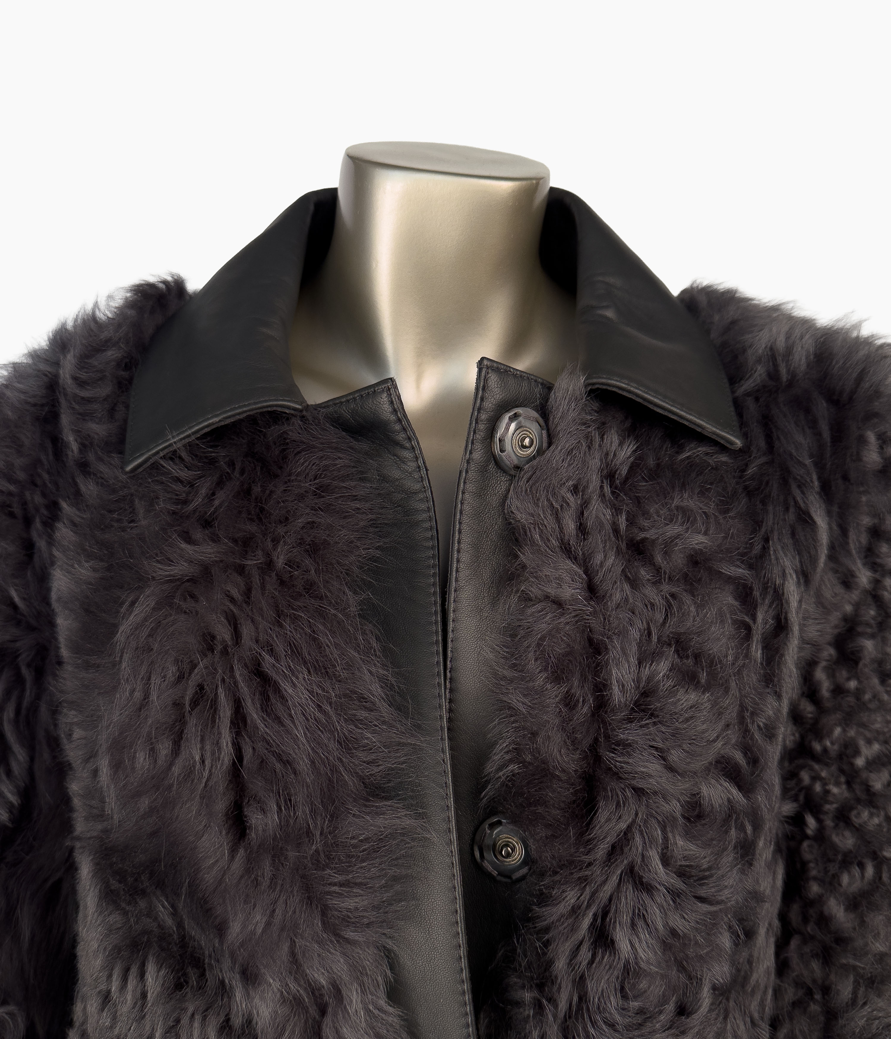 Reversible Long Leather Trim Shearling Coat Size:10