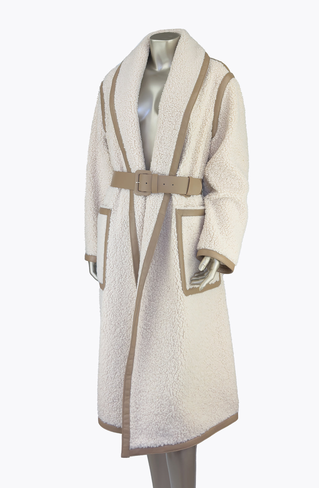 Outlet: Teddy Coat With Leather Look Trim Size: 10 12 14 16