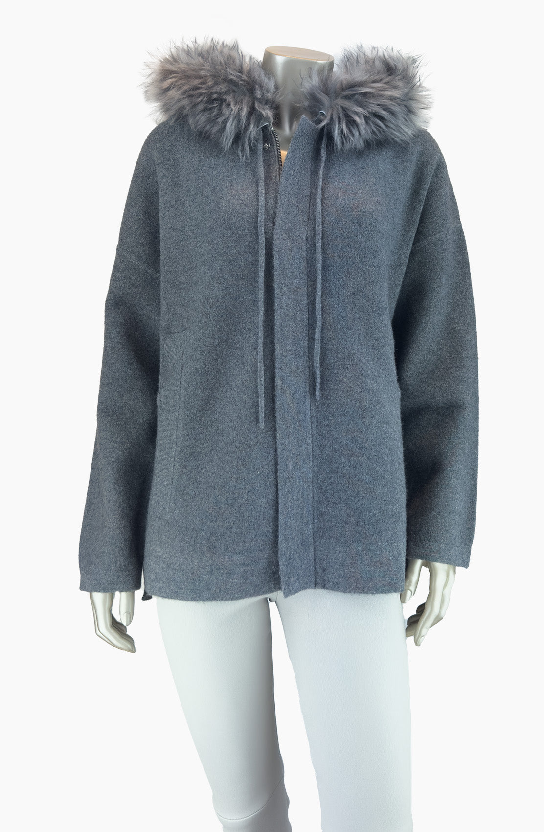 Hooded Knit Short Parka Fur Trim Size 10