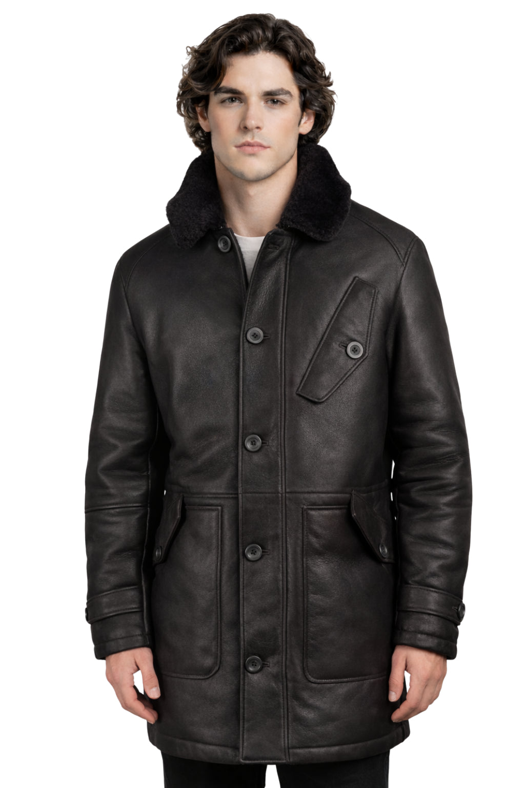 Dom Goor Leather Finish Shearling Coat