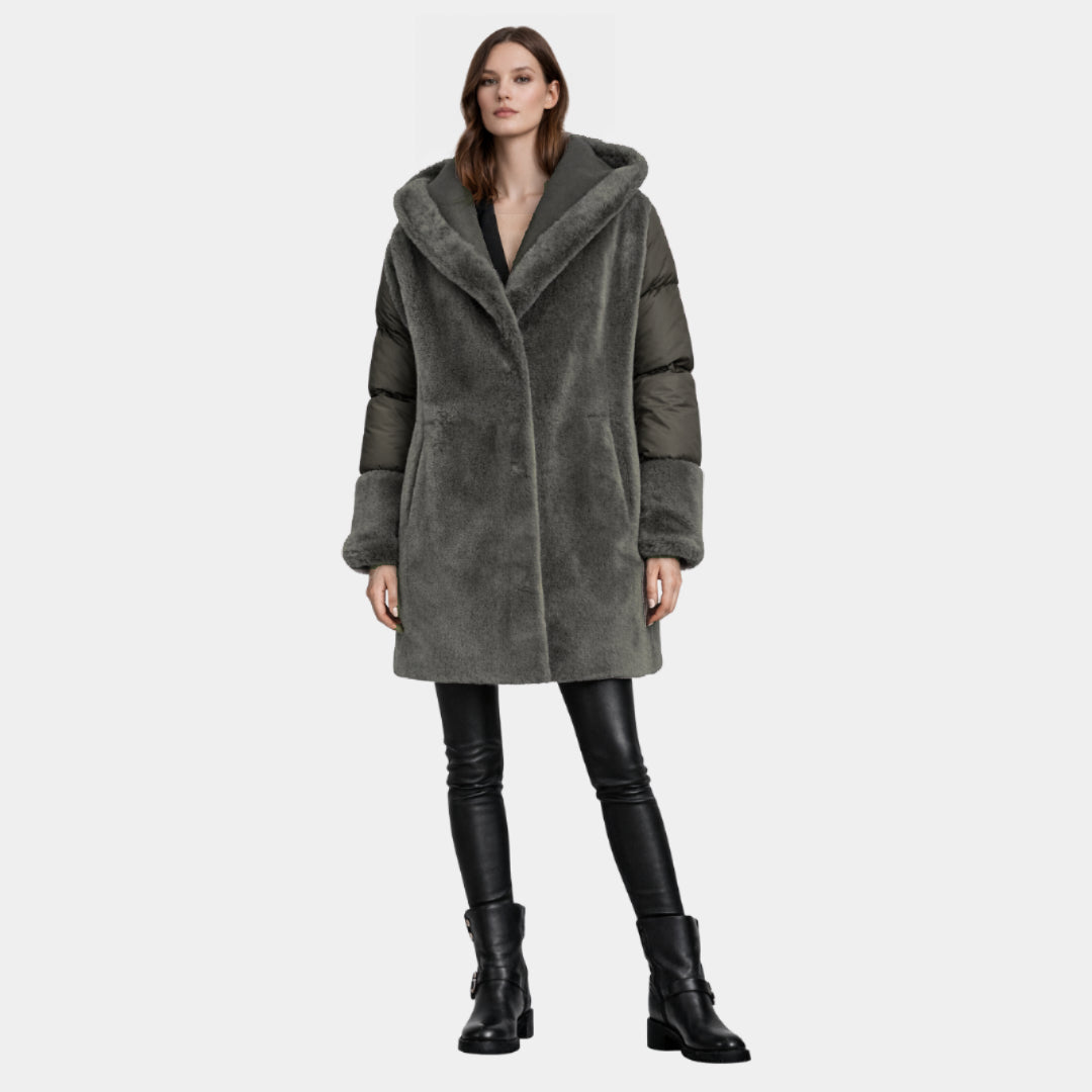 Outlet: Reversible Shearling Hooded Parka: Size 10