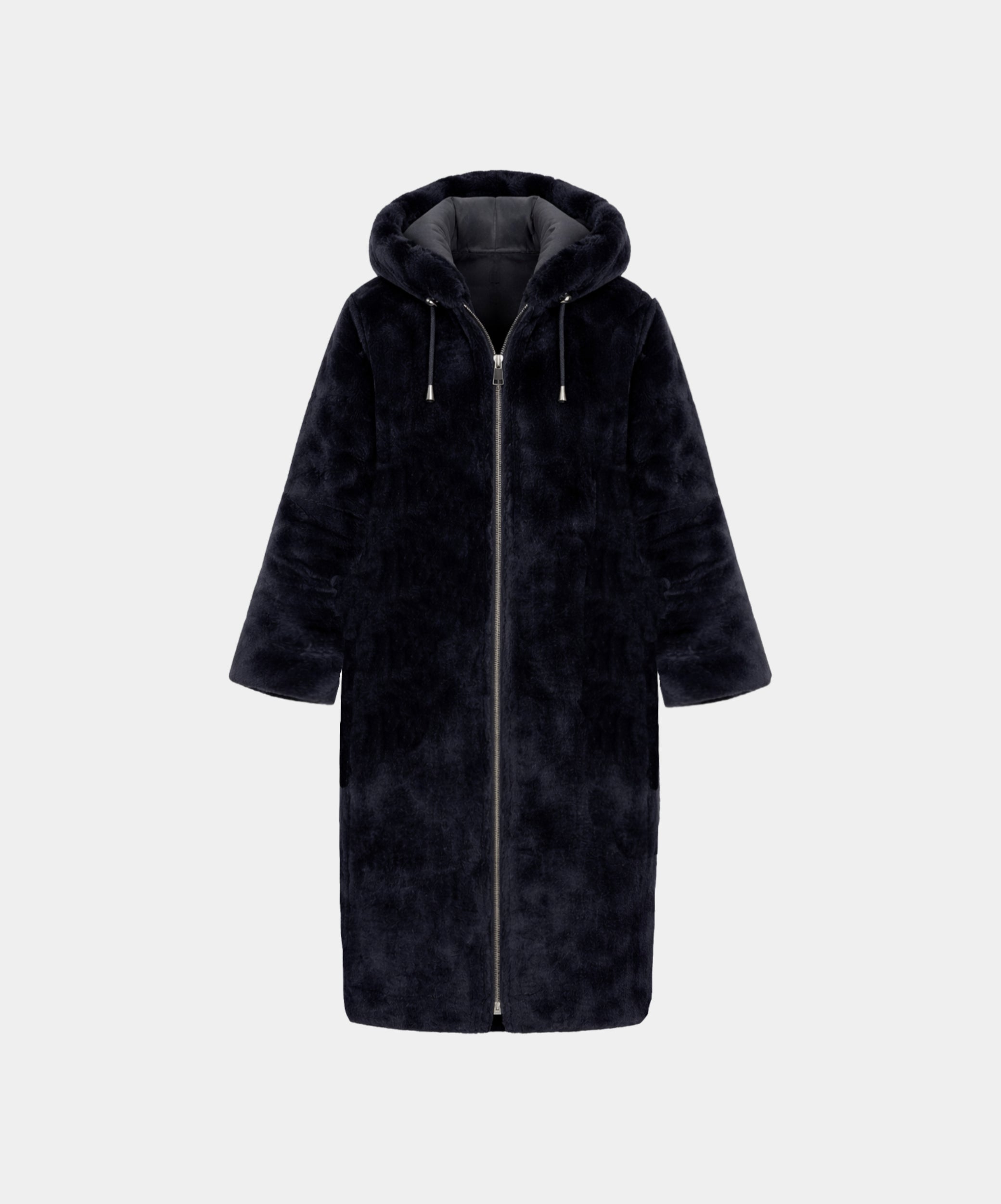 Outlet: Reversible Shearling Hooded Parka Navy