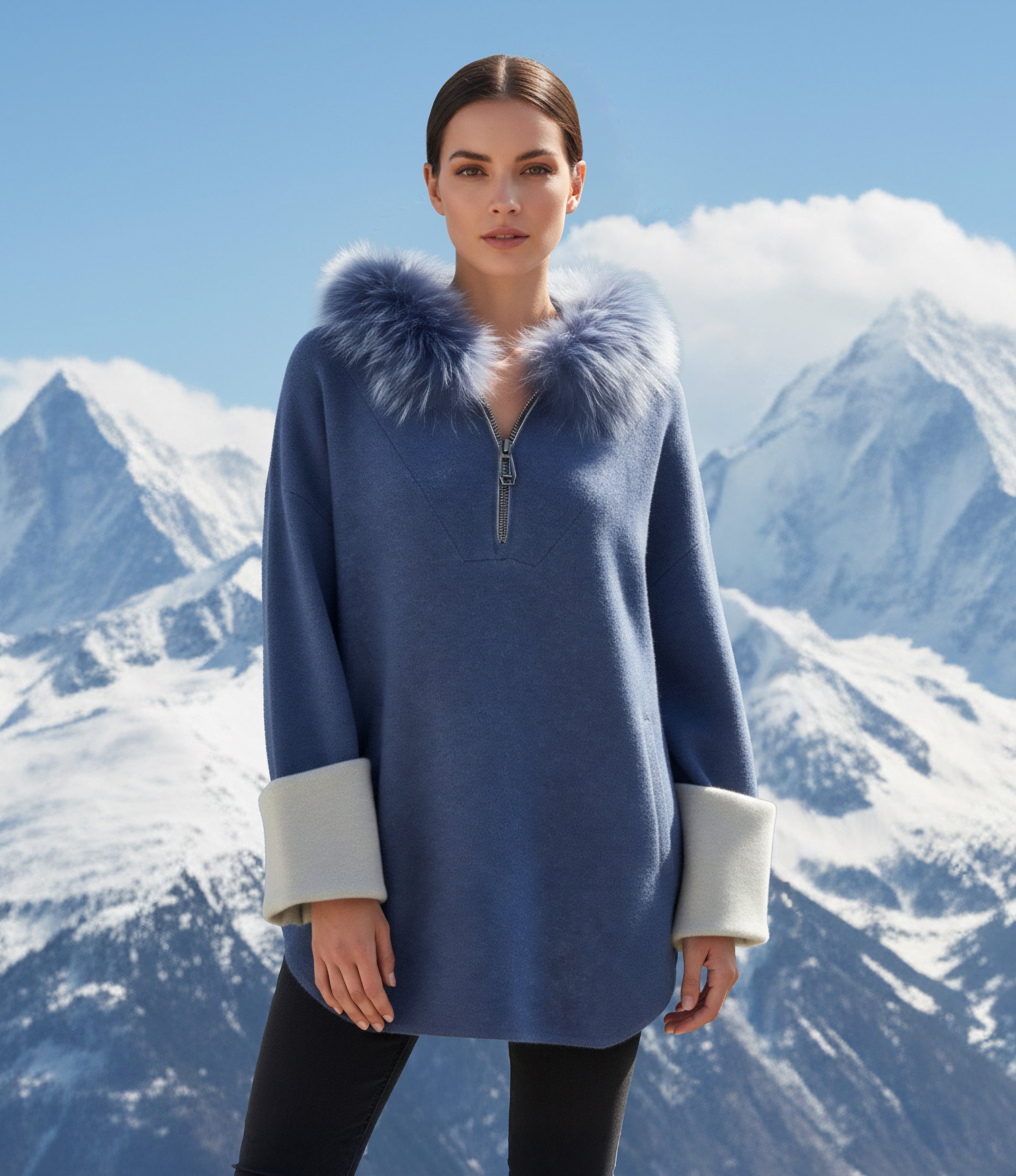 Outlet: Cashmere & Merino Hoodie With Fur Trim: One Size Only