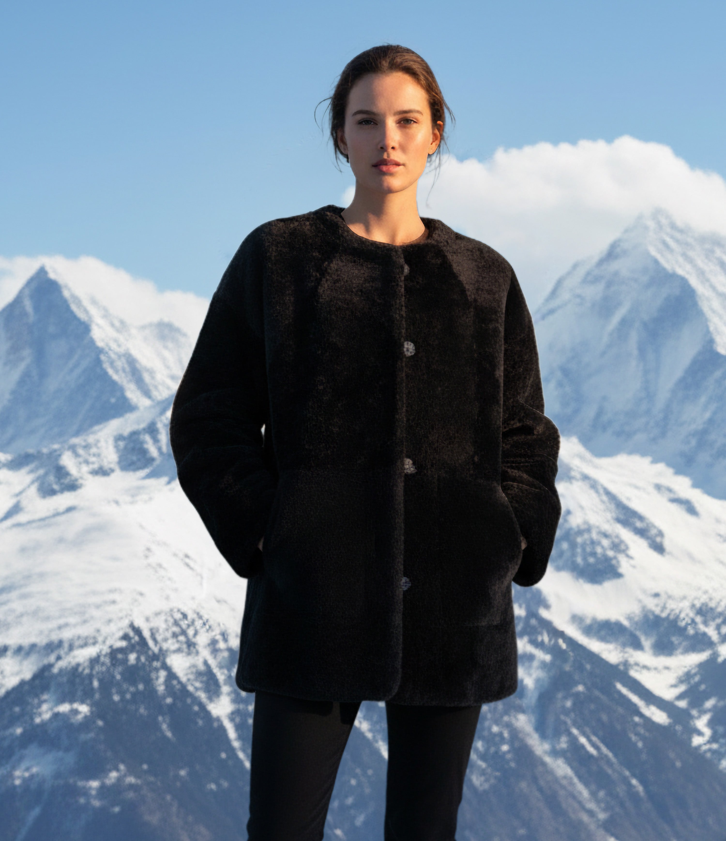 Reversible Round Neck Shearling Jacket Size:10