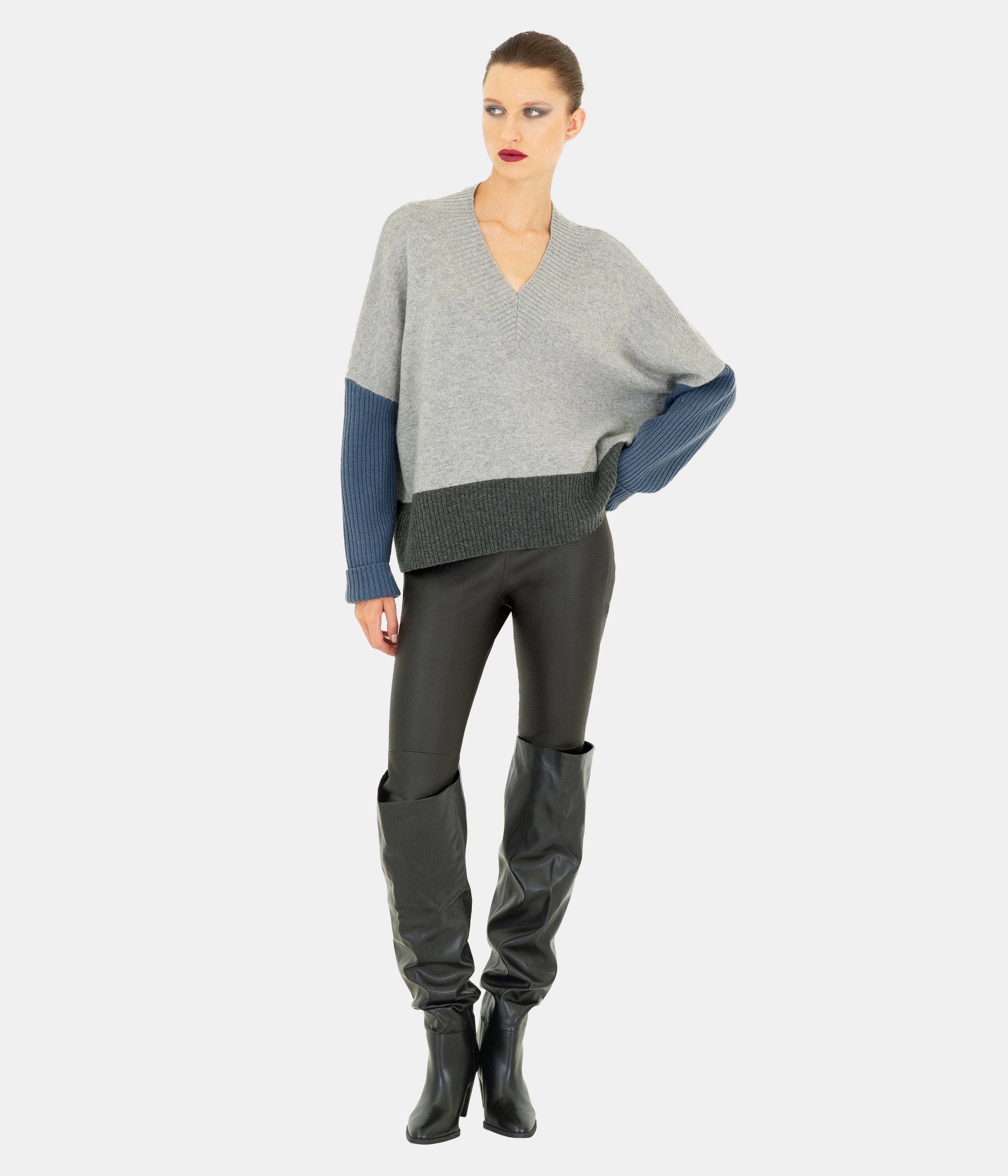 Colour Bloc V Neck Jumper