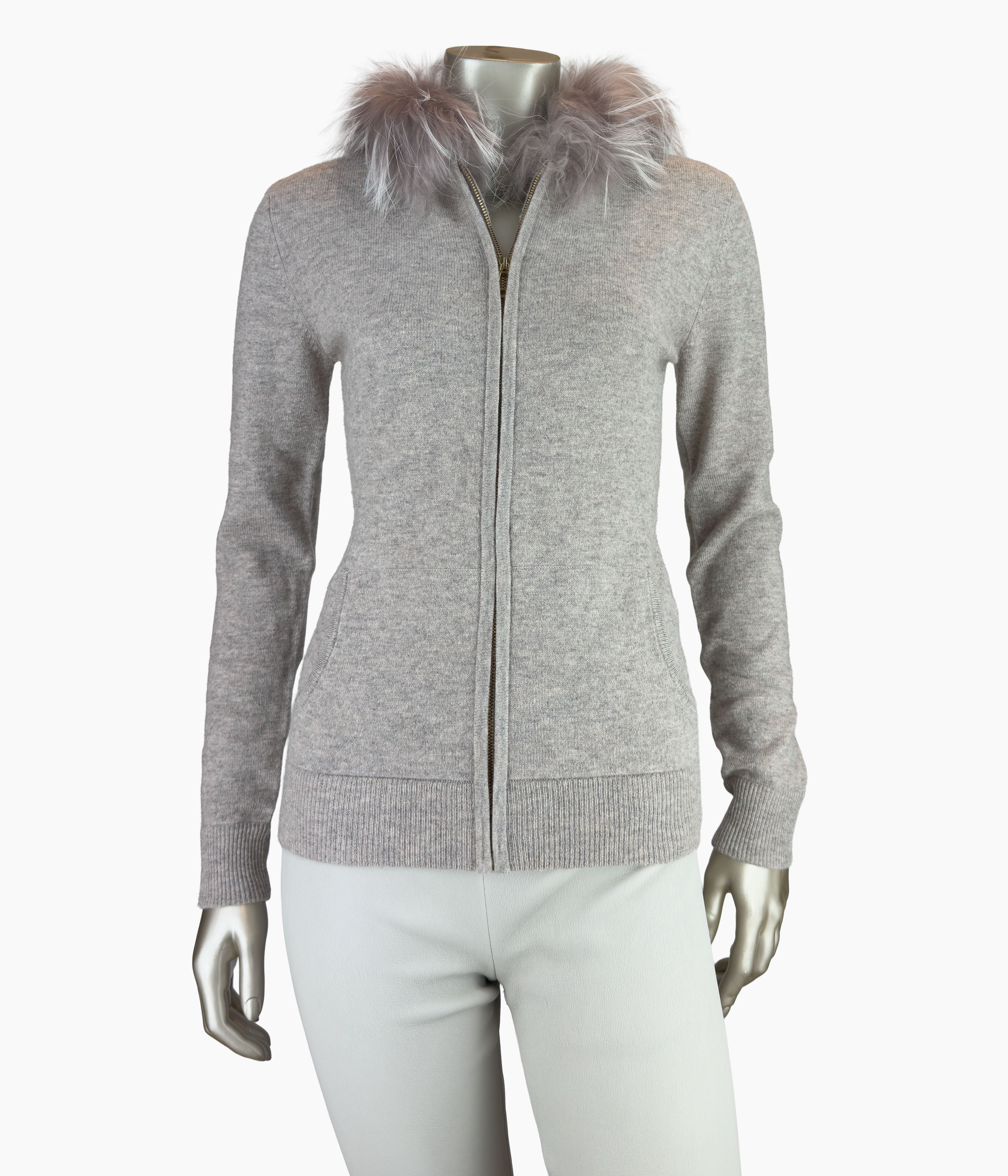 Outlet: Sandstone Hooded Fur Fitted Cardi