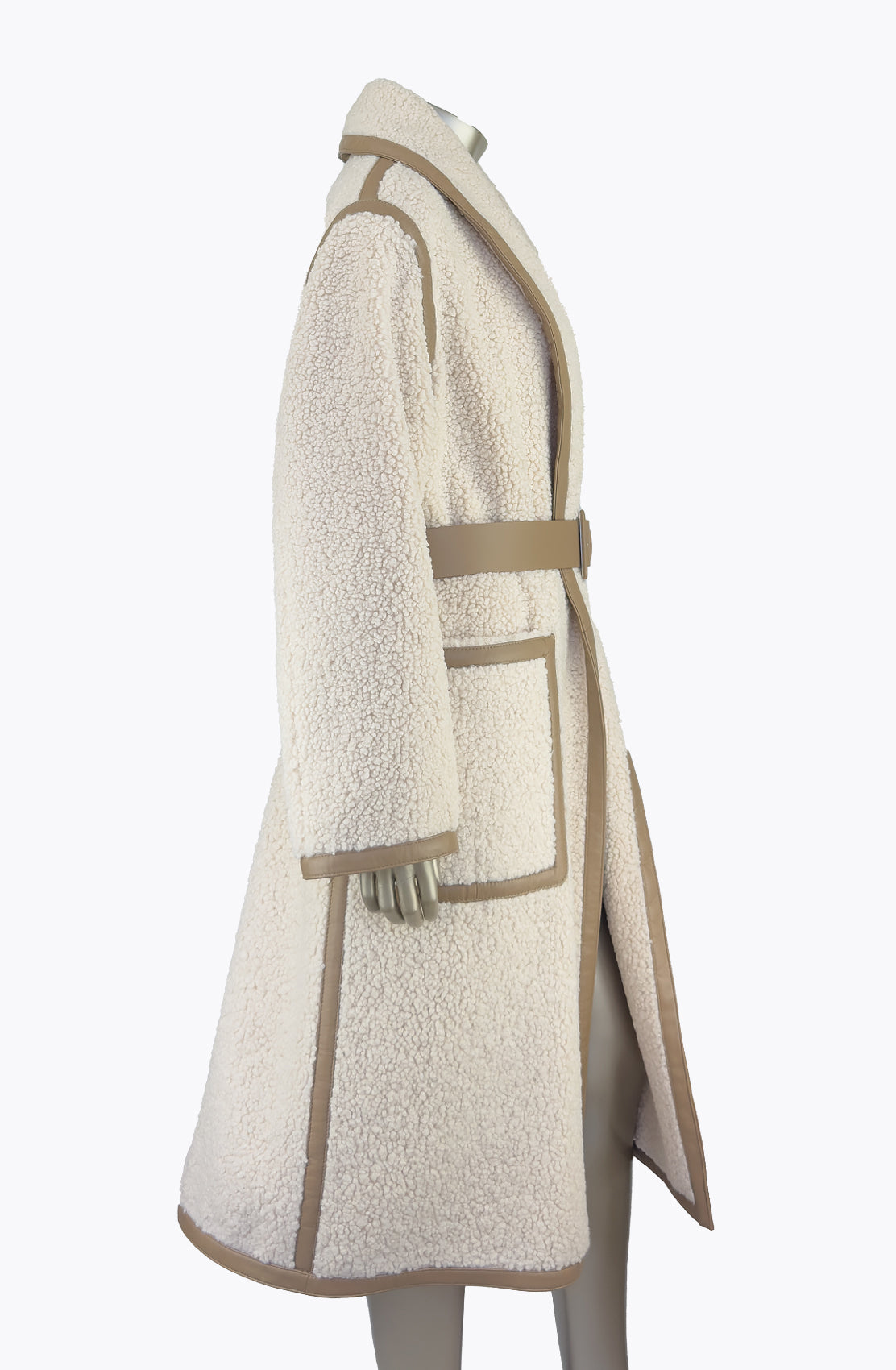 Outlet: Teddy Coat With Leather Look Trim Size: 10 12 14 16