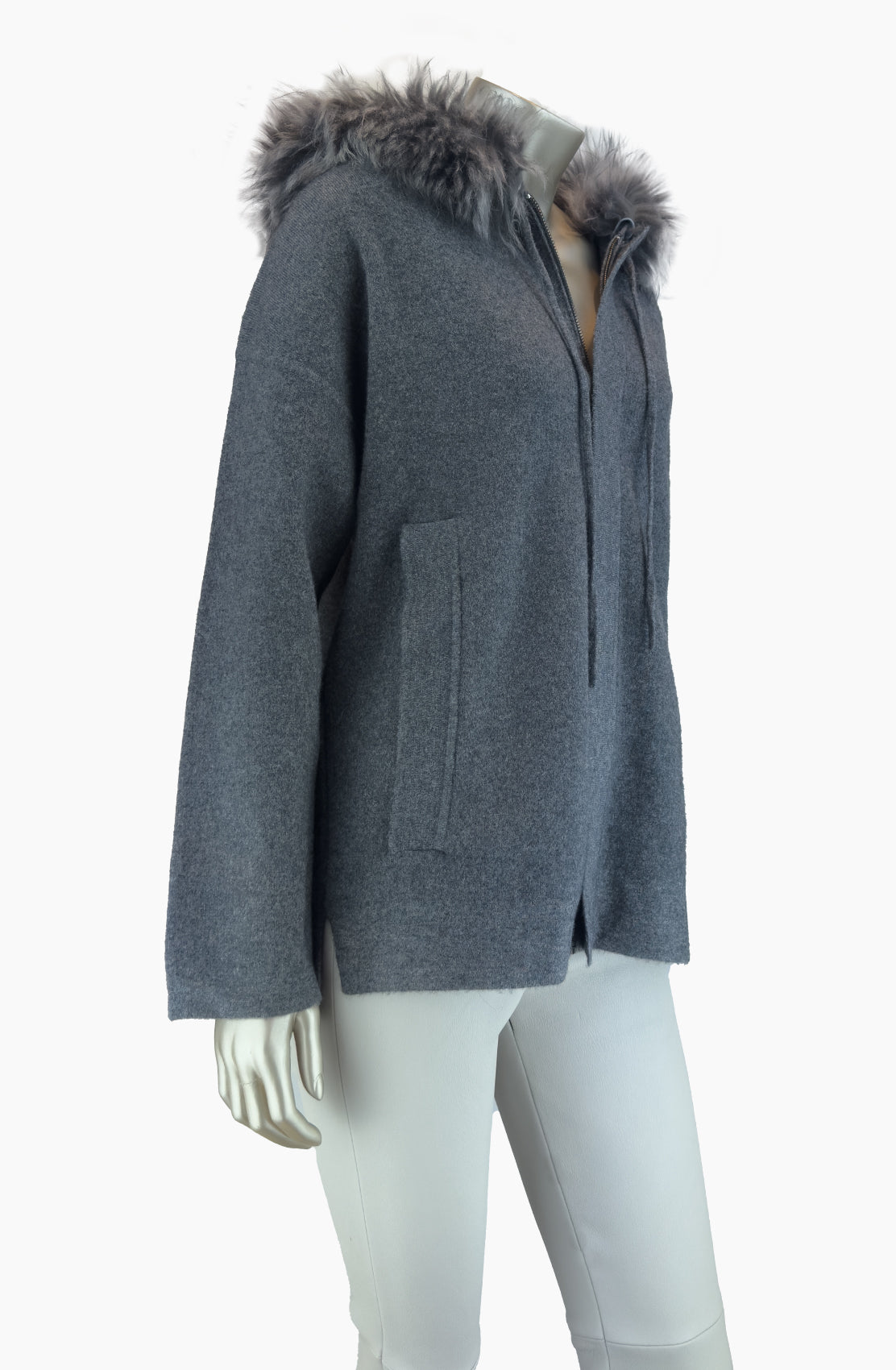 Hooded Knit Short Parka Fur Trim Size 10