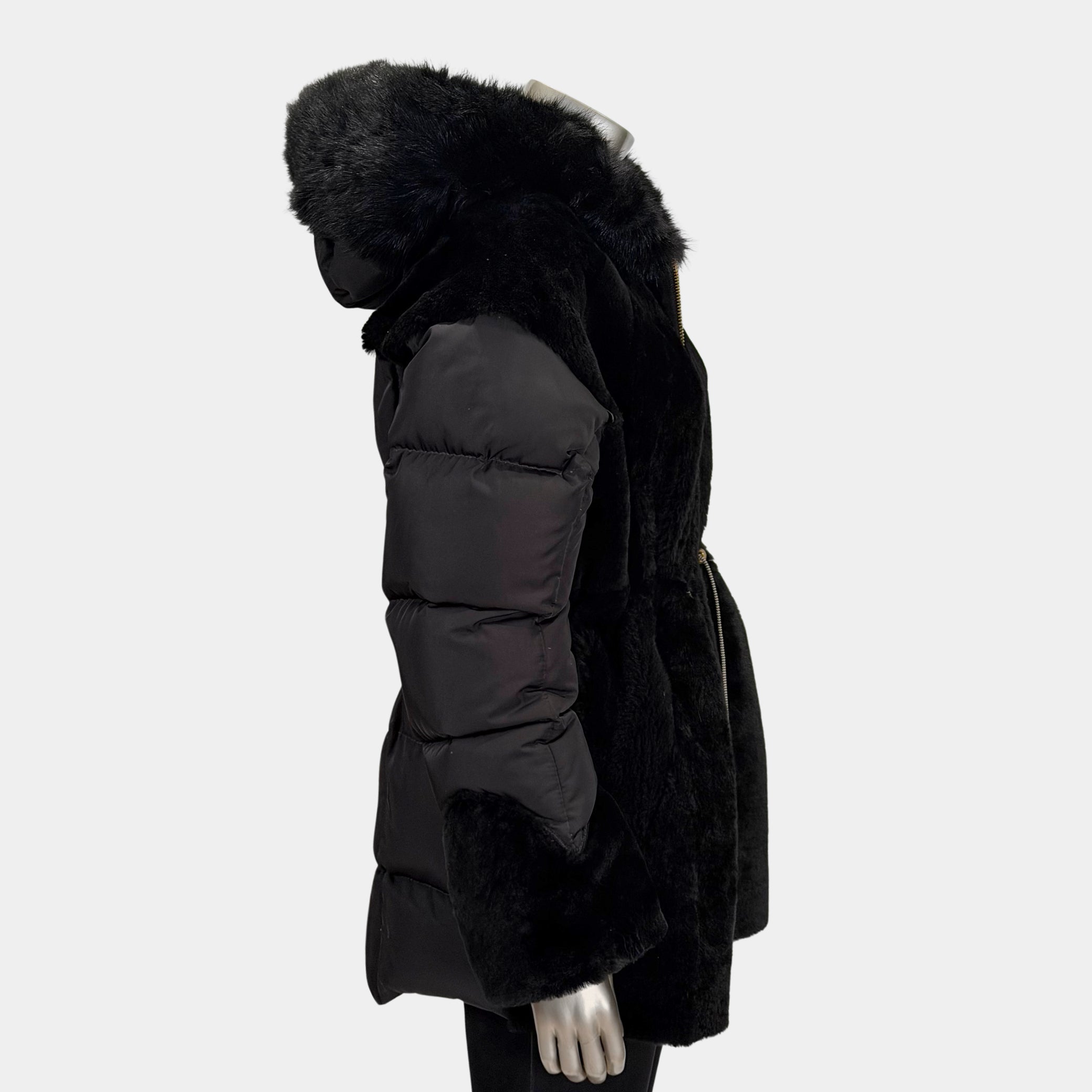 Outlet: Reversible Shearling Hooded Parka Black: Size 10