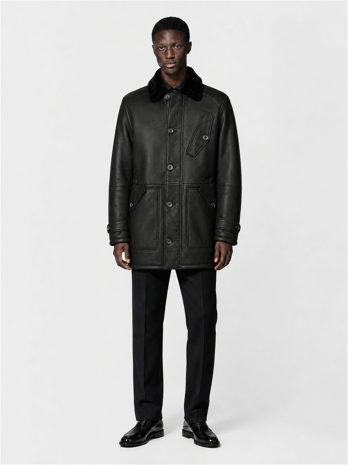 Dom Goor Leather Finish Shearling Coat