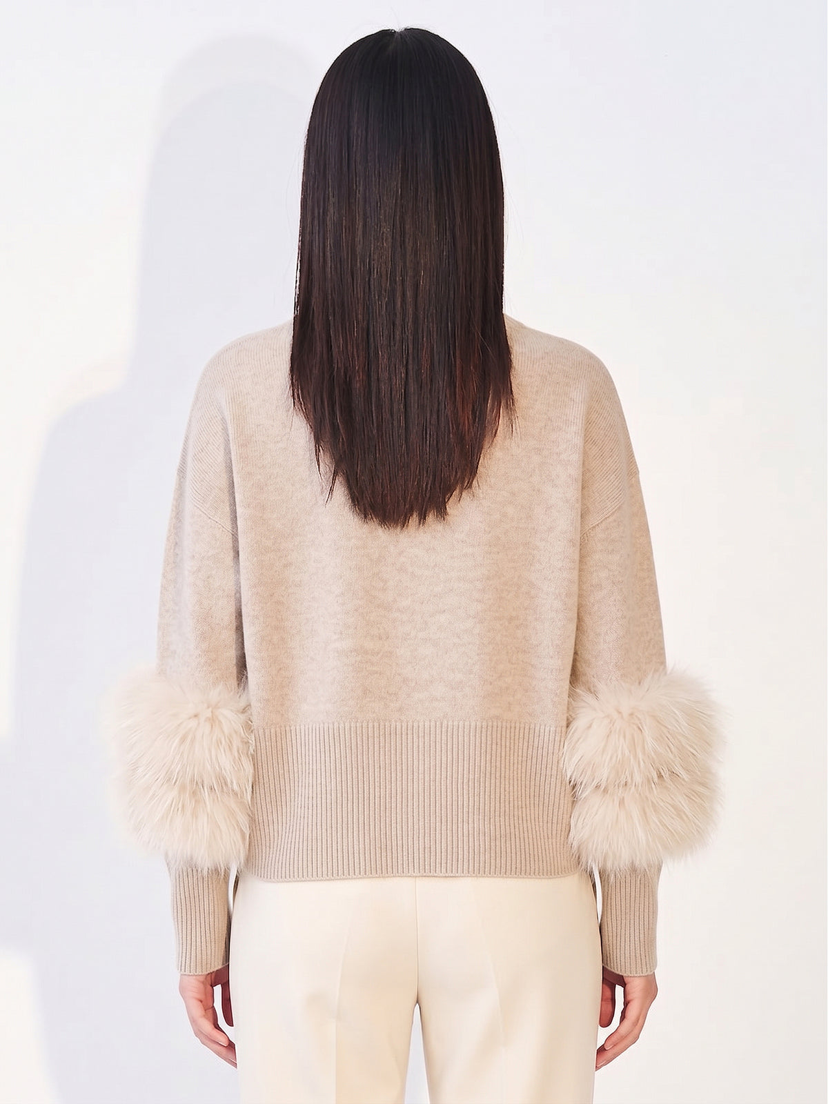 Knitted fur Trim Jumper Oyster