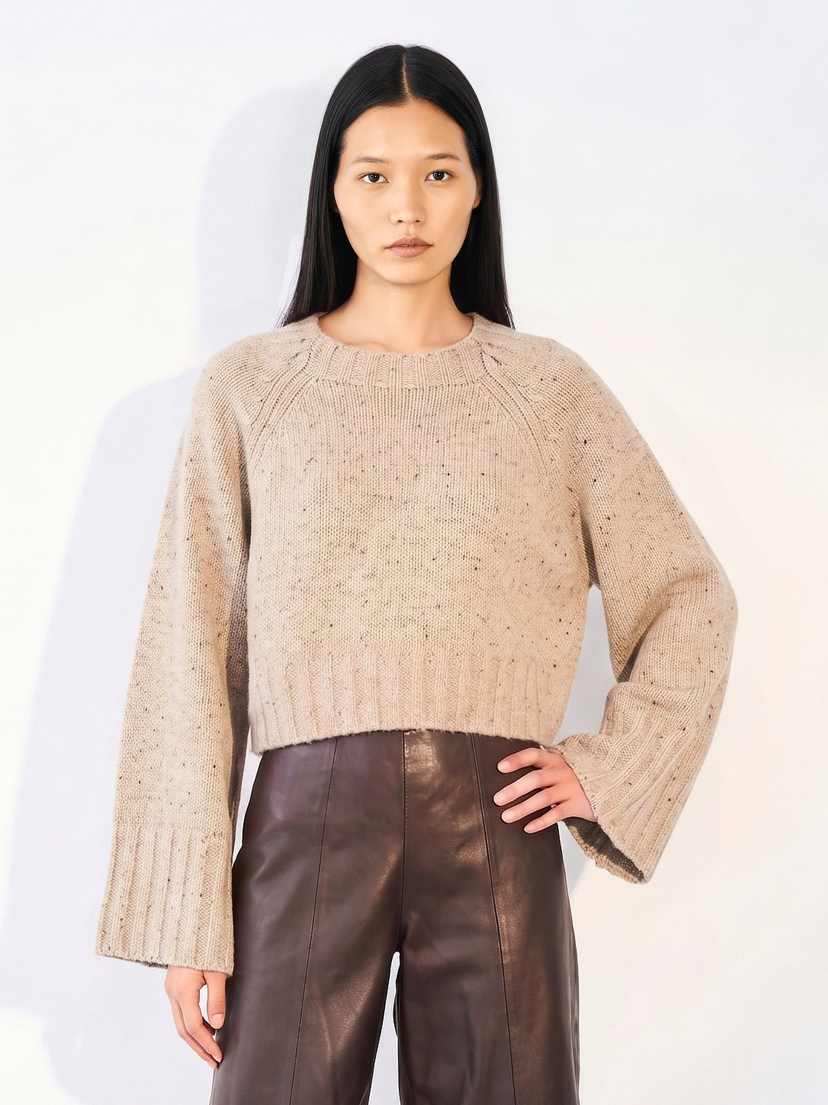 Oversized Cropped Jumper Donegal Caramel Marl