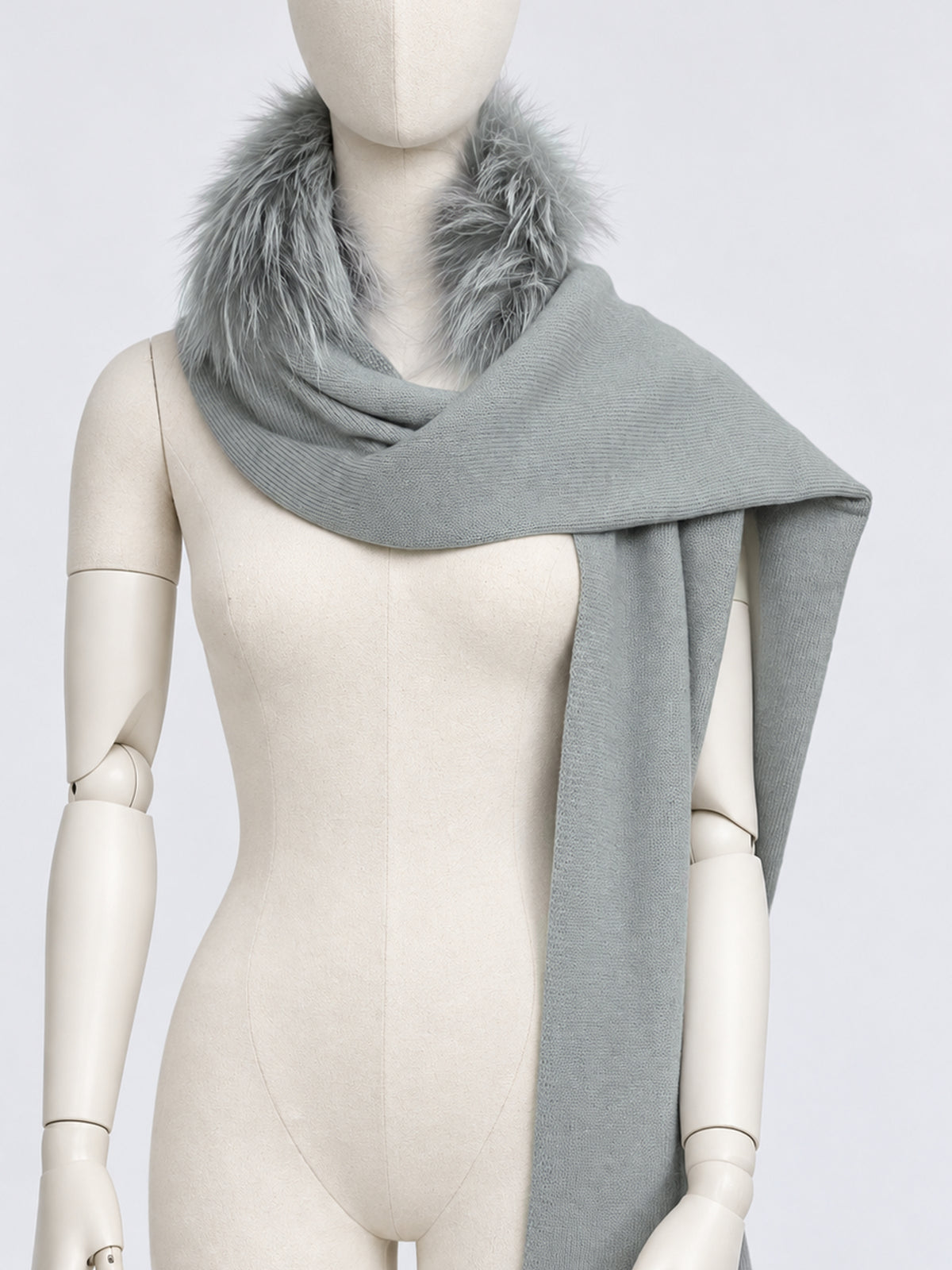 Light Sage Fur Trim Scarf
