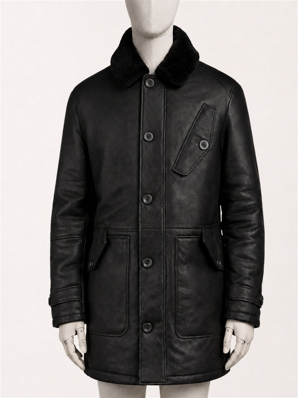 Dom Goor Leather Finish Shearling Coat