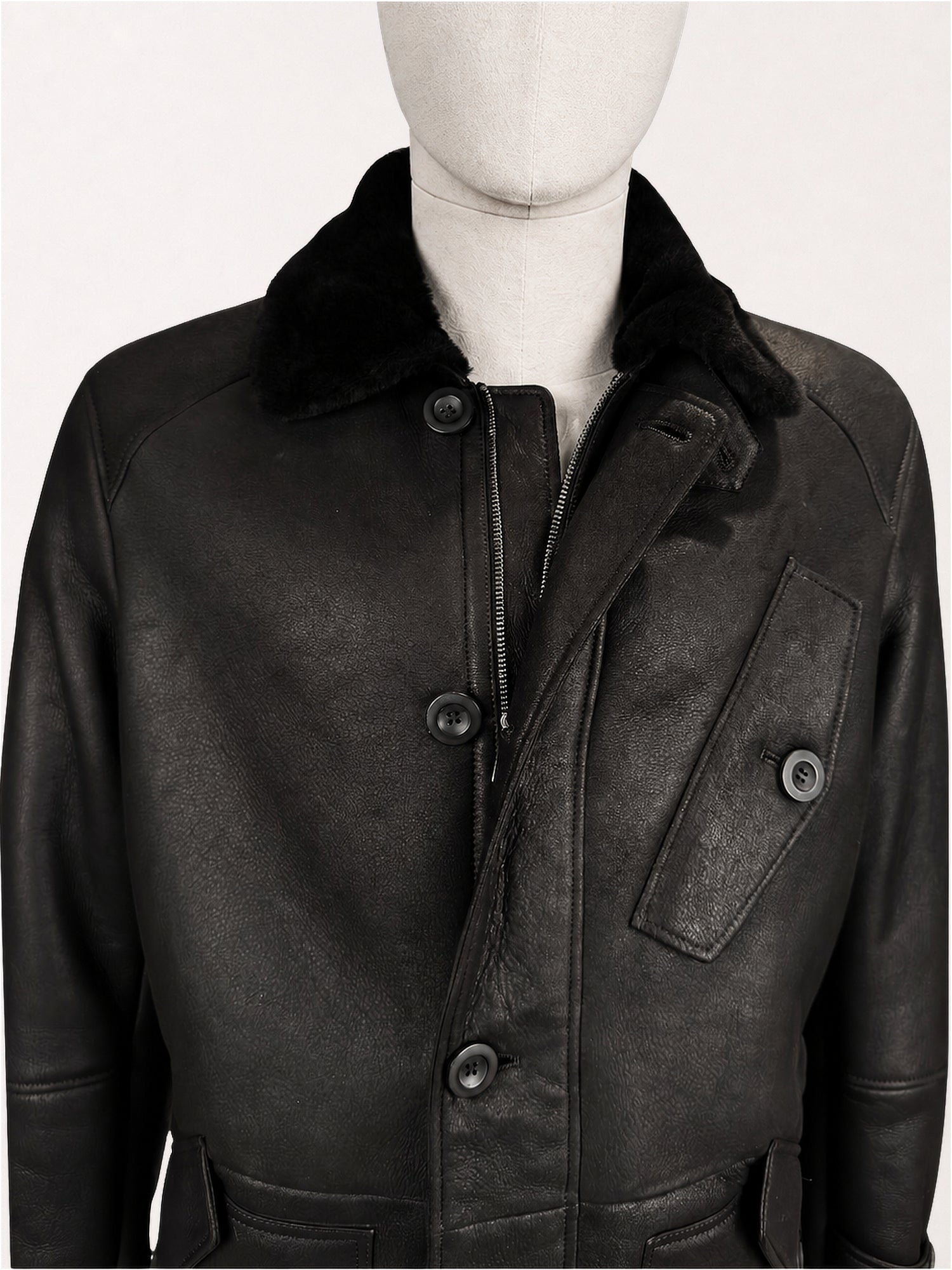 Dom Goor Leather Finish Shearling Coat