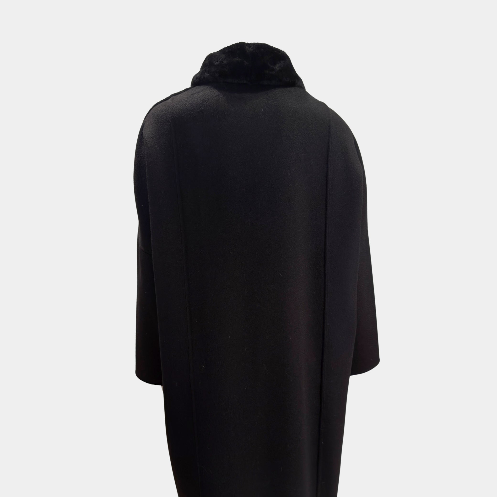 Outlet: Long Wool Coat With Shearling Front Black: Size 10
