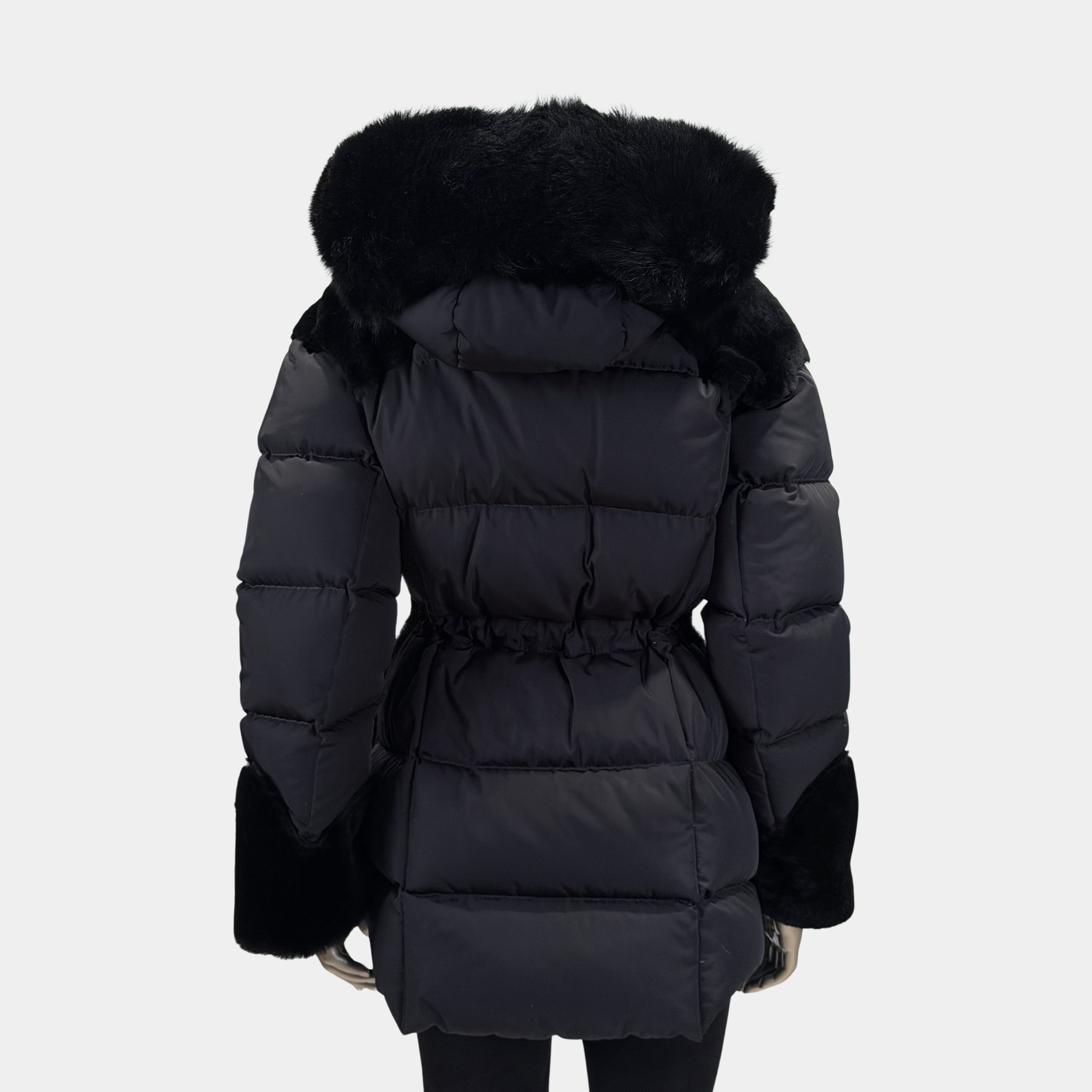 Outlet: Reversible Shearling Hooded Parka Black: Size 10