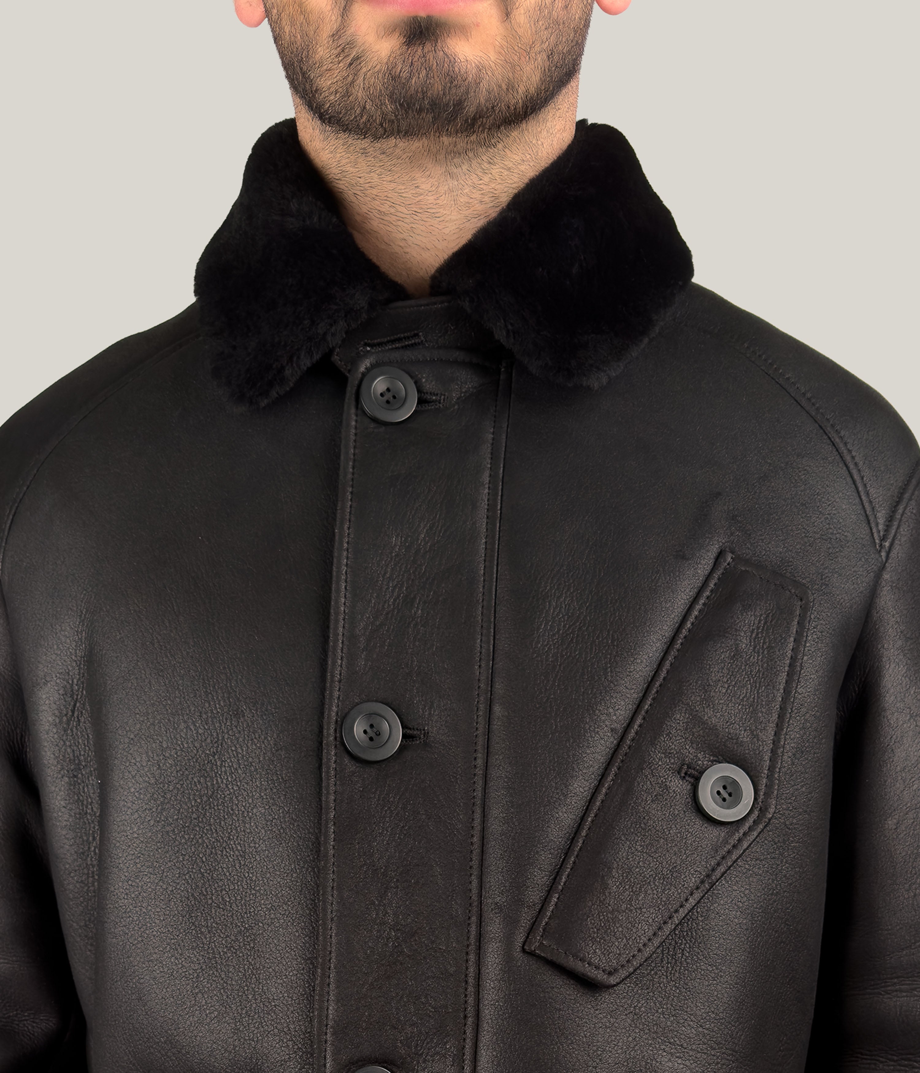 Max & Zac Leather Finish Shearling Coat