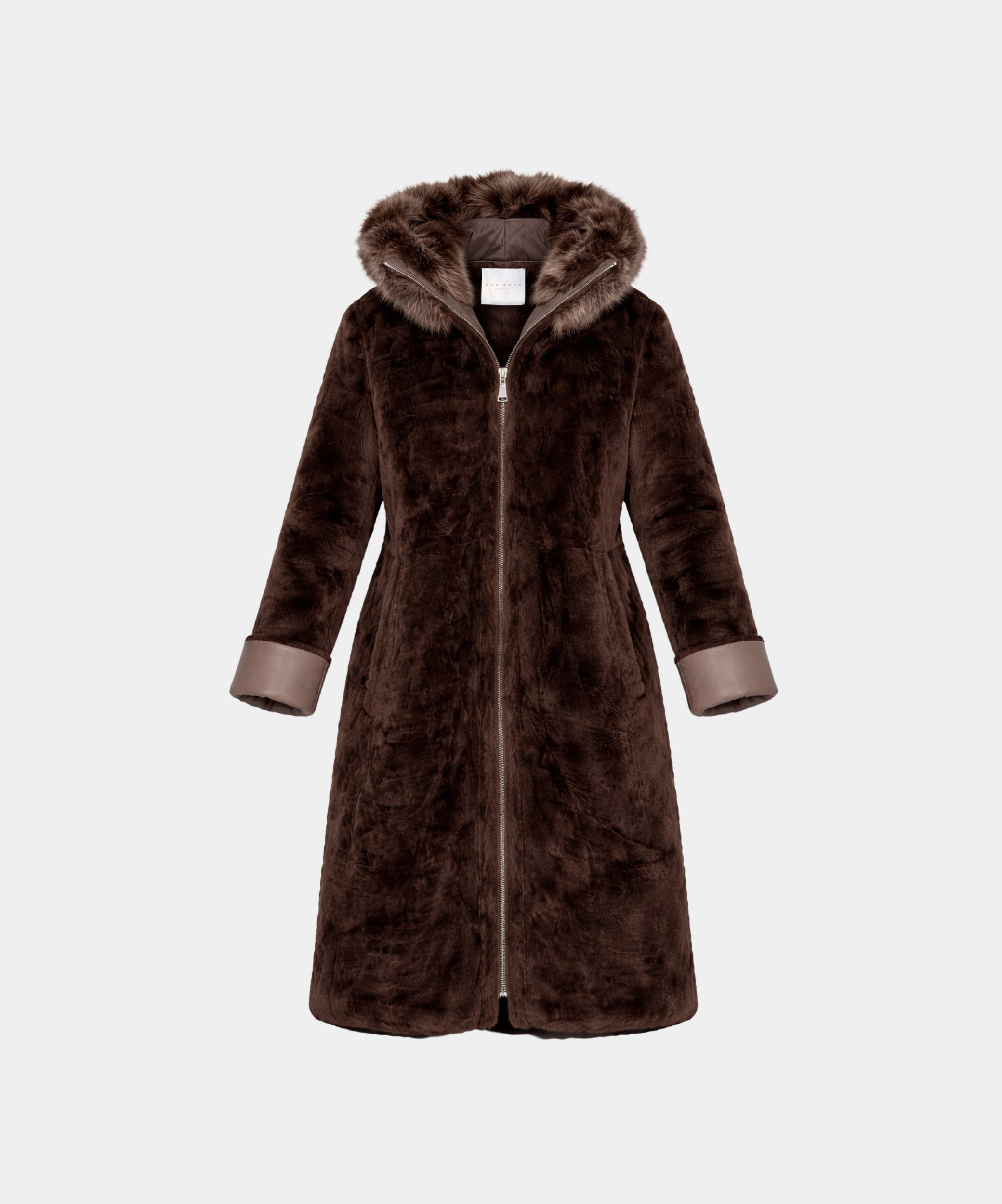 Outlet: Brown Reversible Shearling Hooded Parka