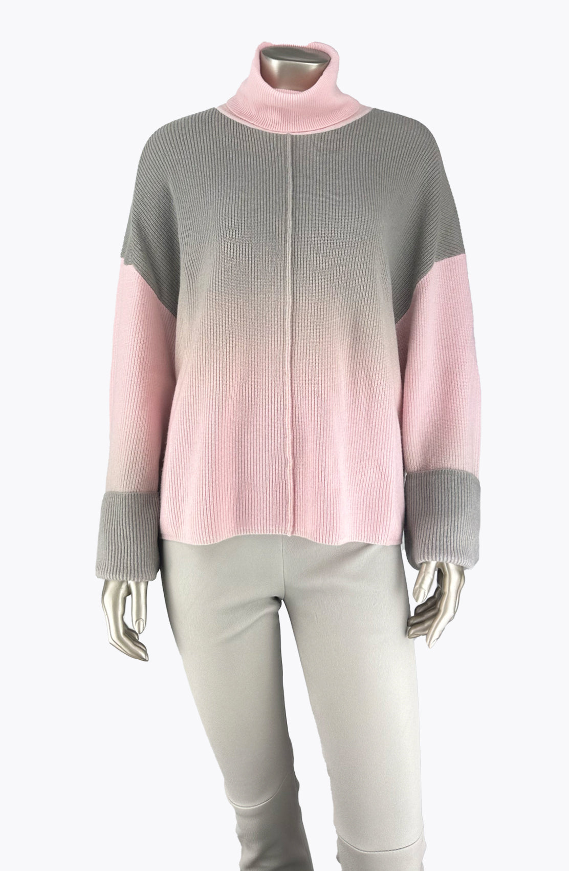 Outlet: Faded Ombre Volcano Pink Roll Neck Jumper: Size 10