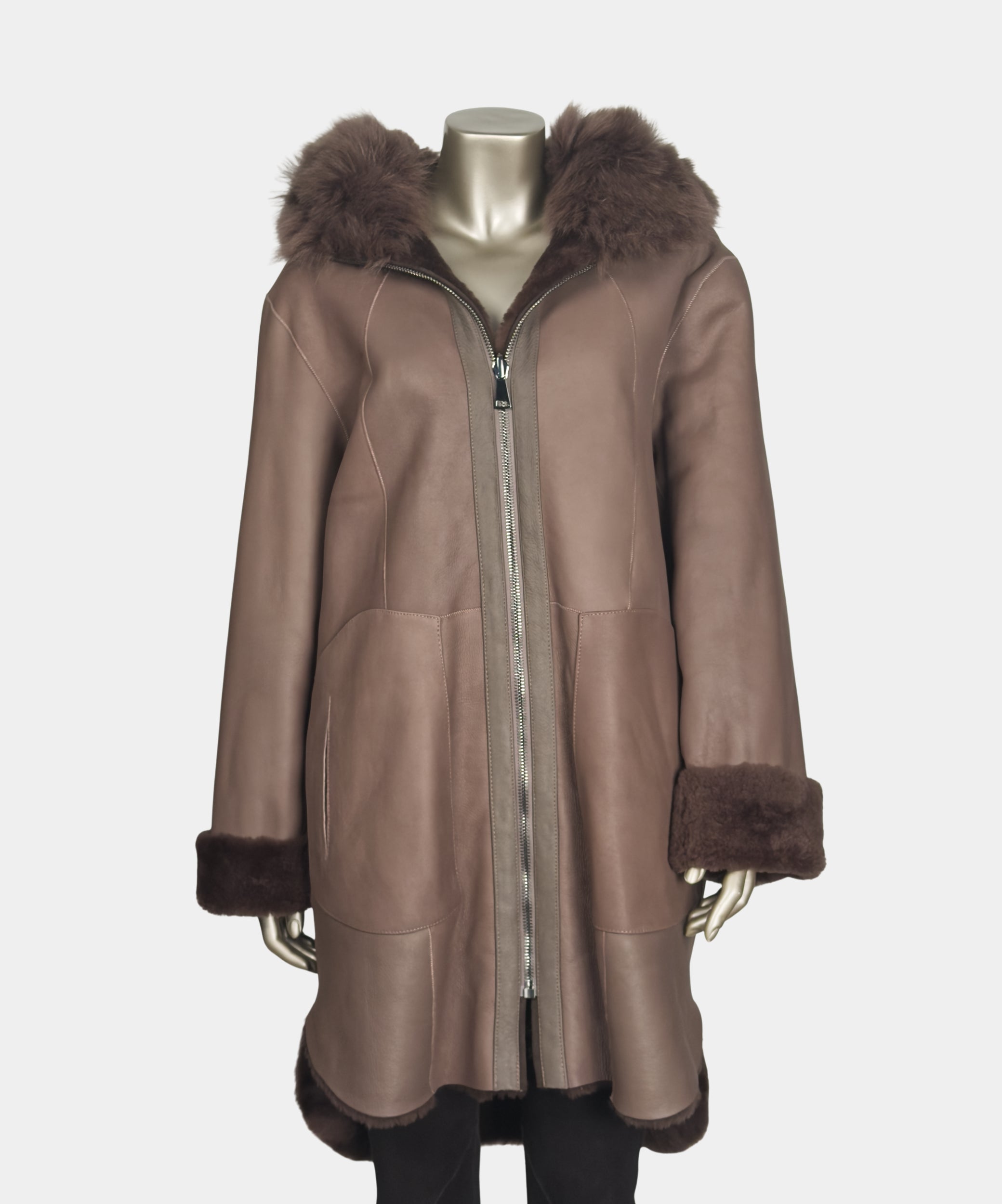 Outlet: Brown Reversible Shearling Hooded Parka