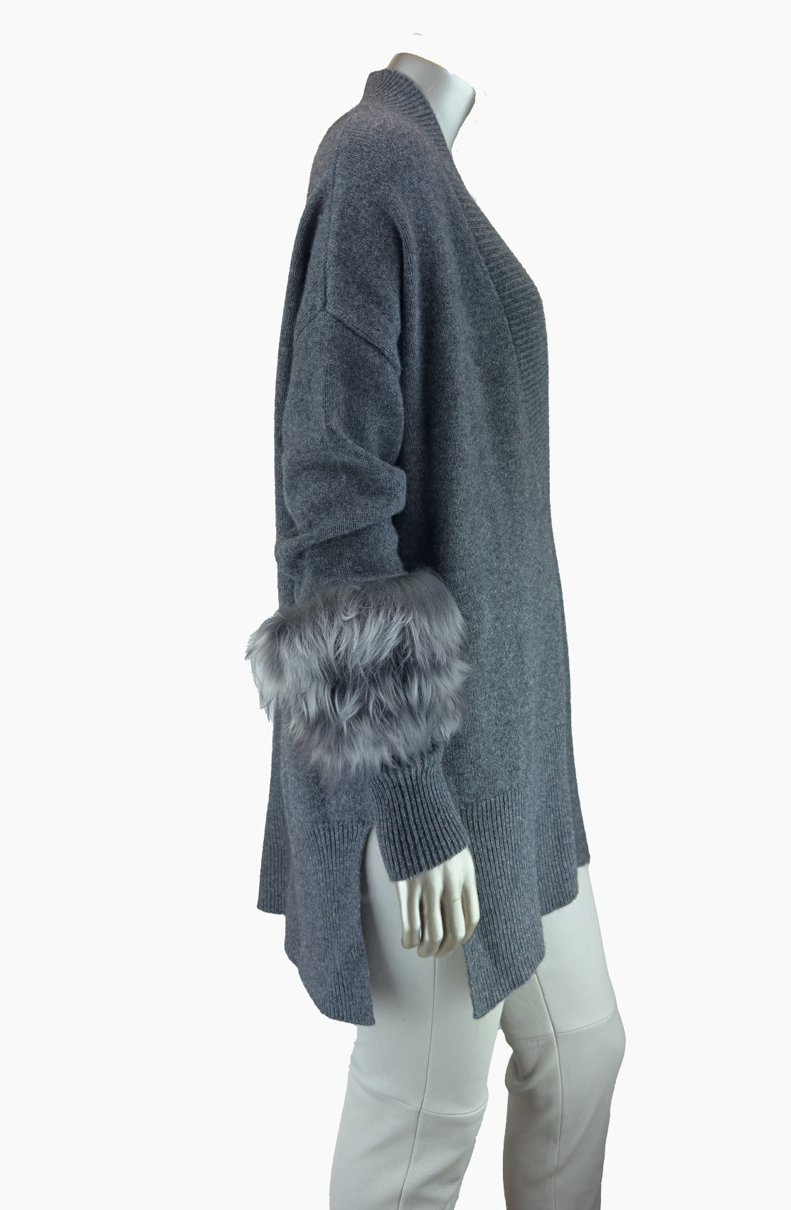 V Neck Fur Trim Tunic Size 10