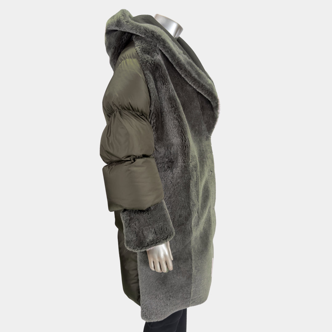 Outlet: Reversible Shearling Hooded Parka: Size 10