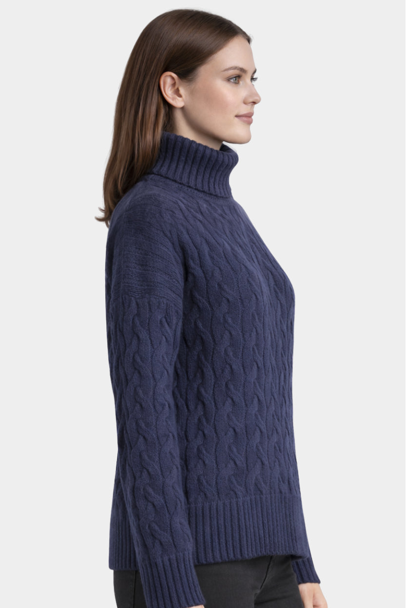Outlet: Cable Knit Roll Neck Navy