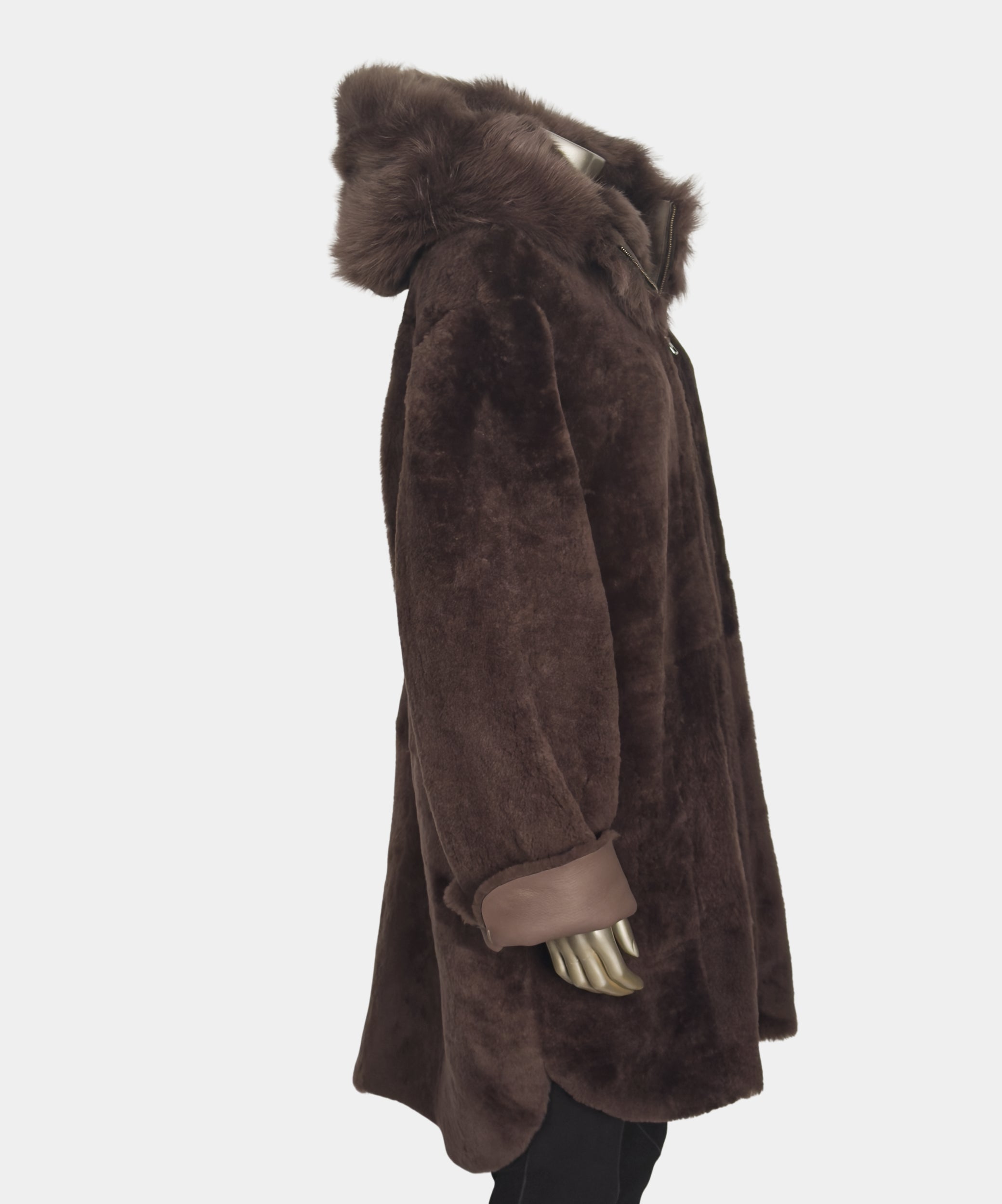 Outlet: Brown Reversible Shearling Hooded Parka