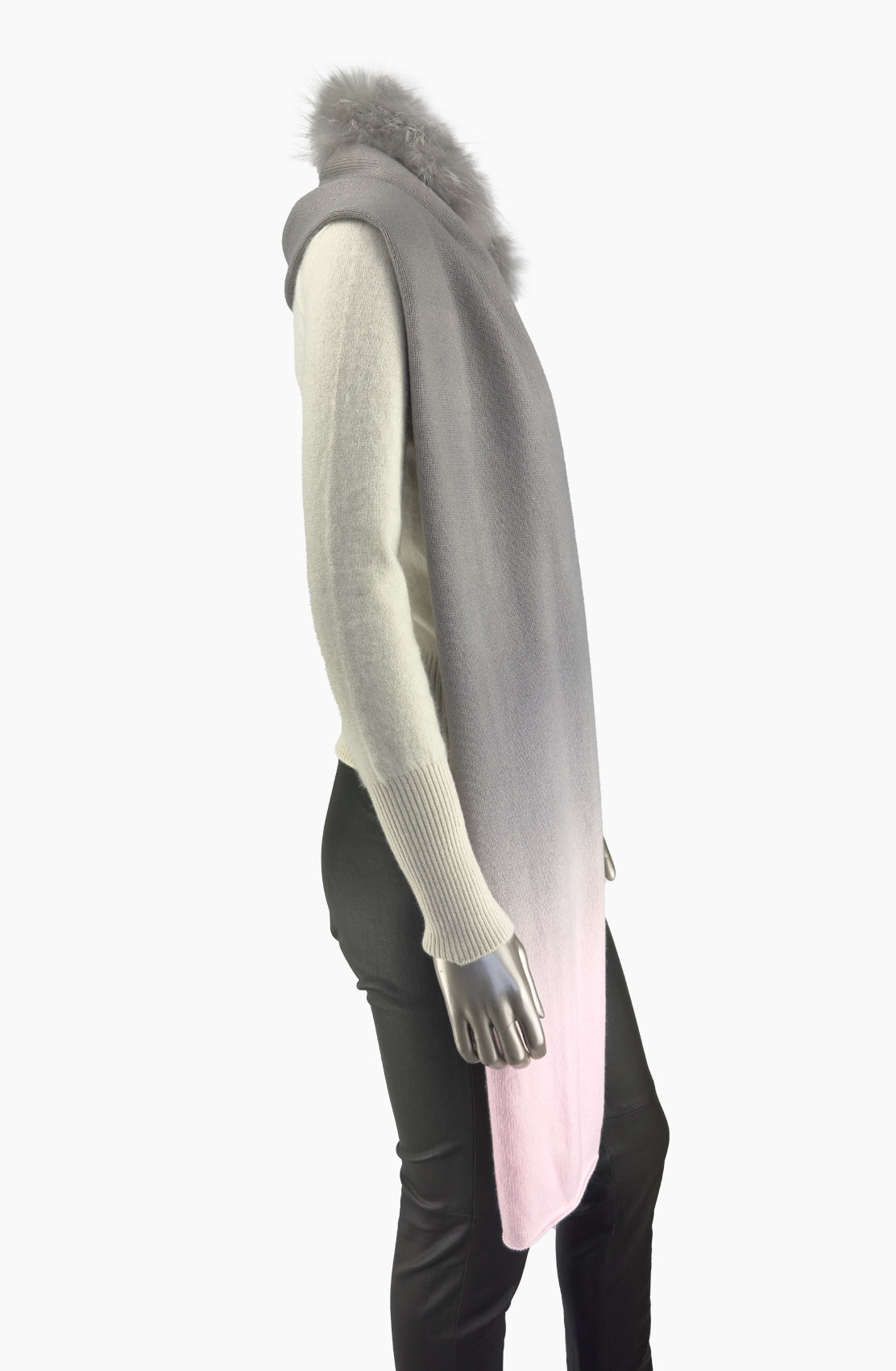 Outlet: Pink & Grey Long Scarf Fur Collar