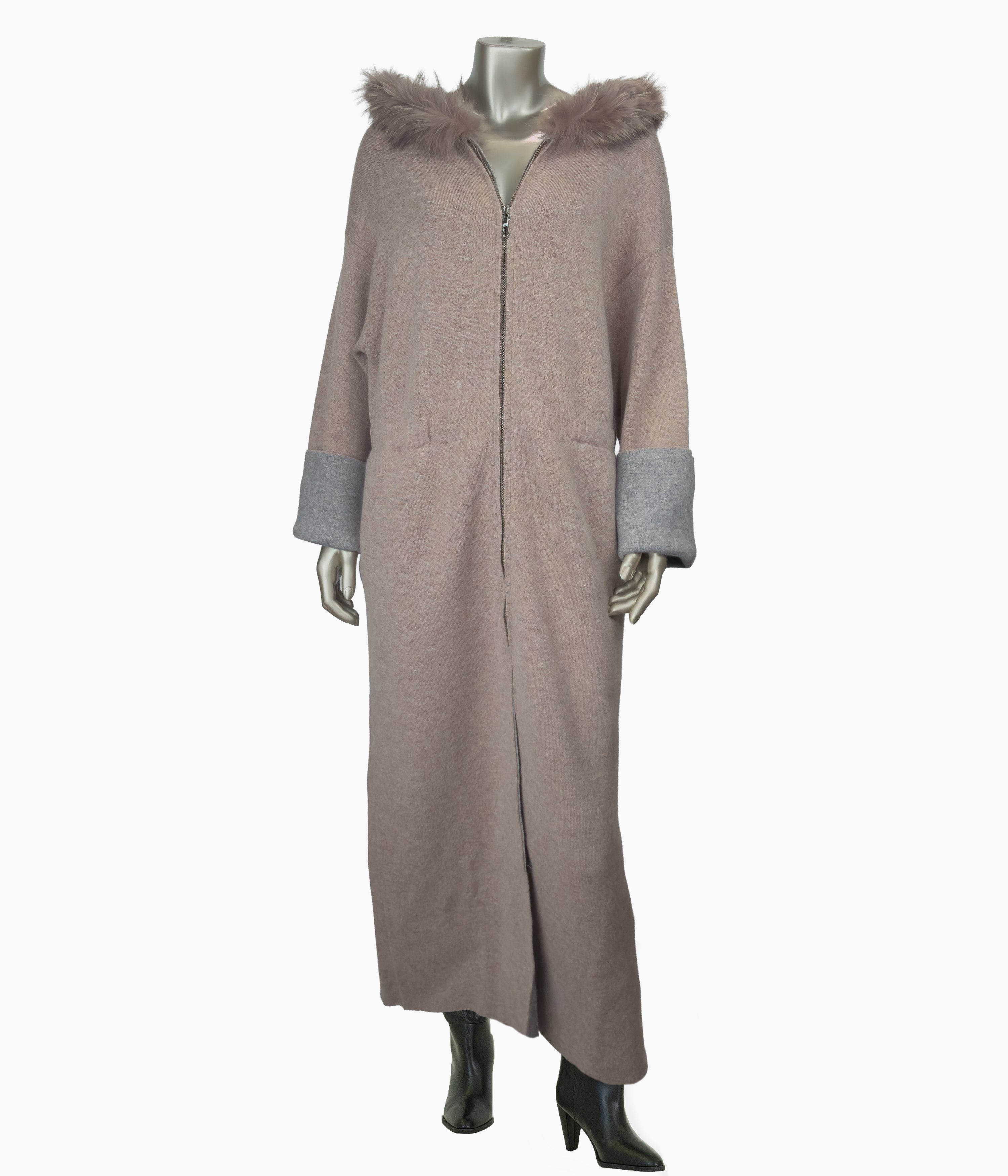 Full Length Loose Fit Fur Trim Hoodie: Size:14