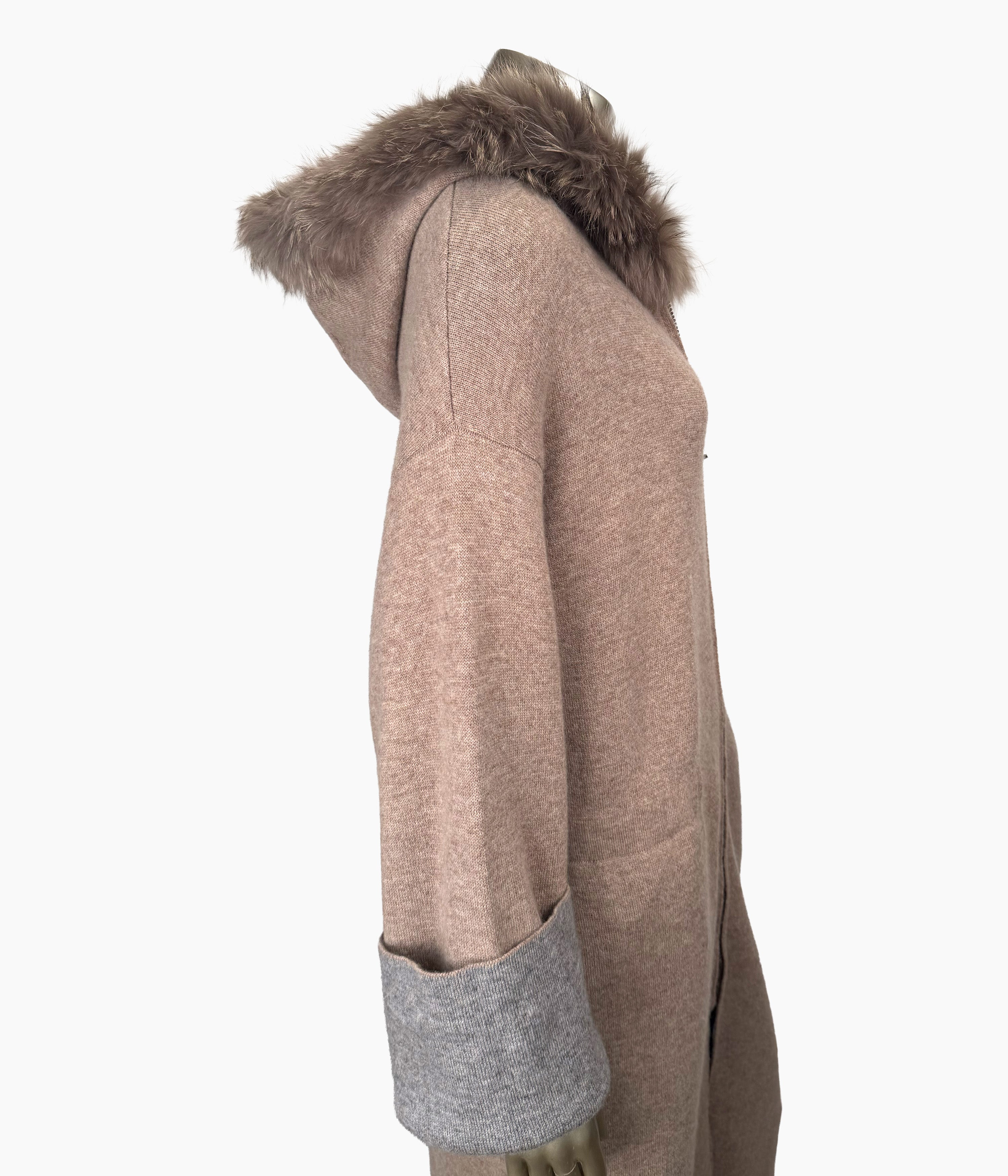 Full Length Loose Fit Fur Trim Hoodie: Size:14