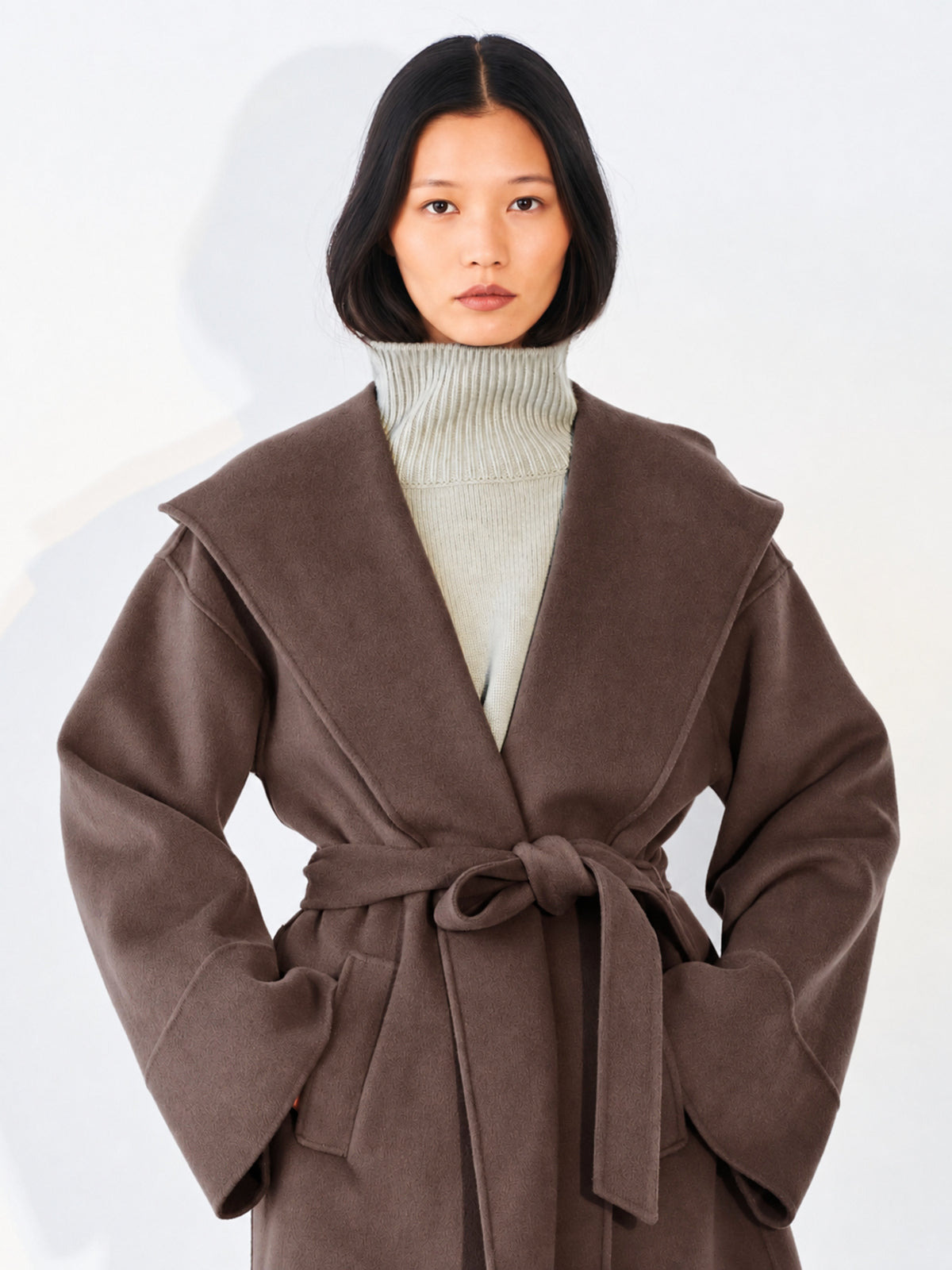 Hooded Wool Coat Lake Coffee