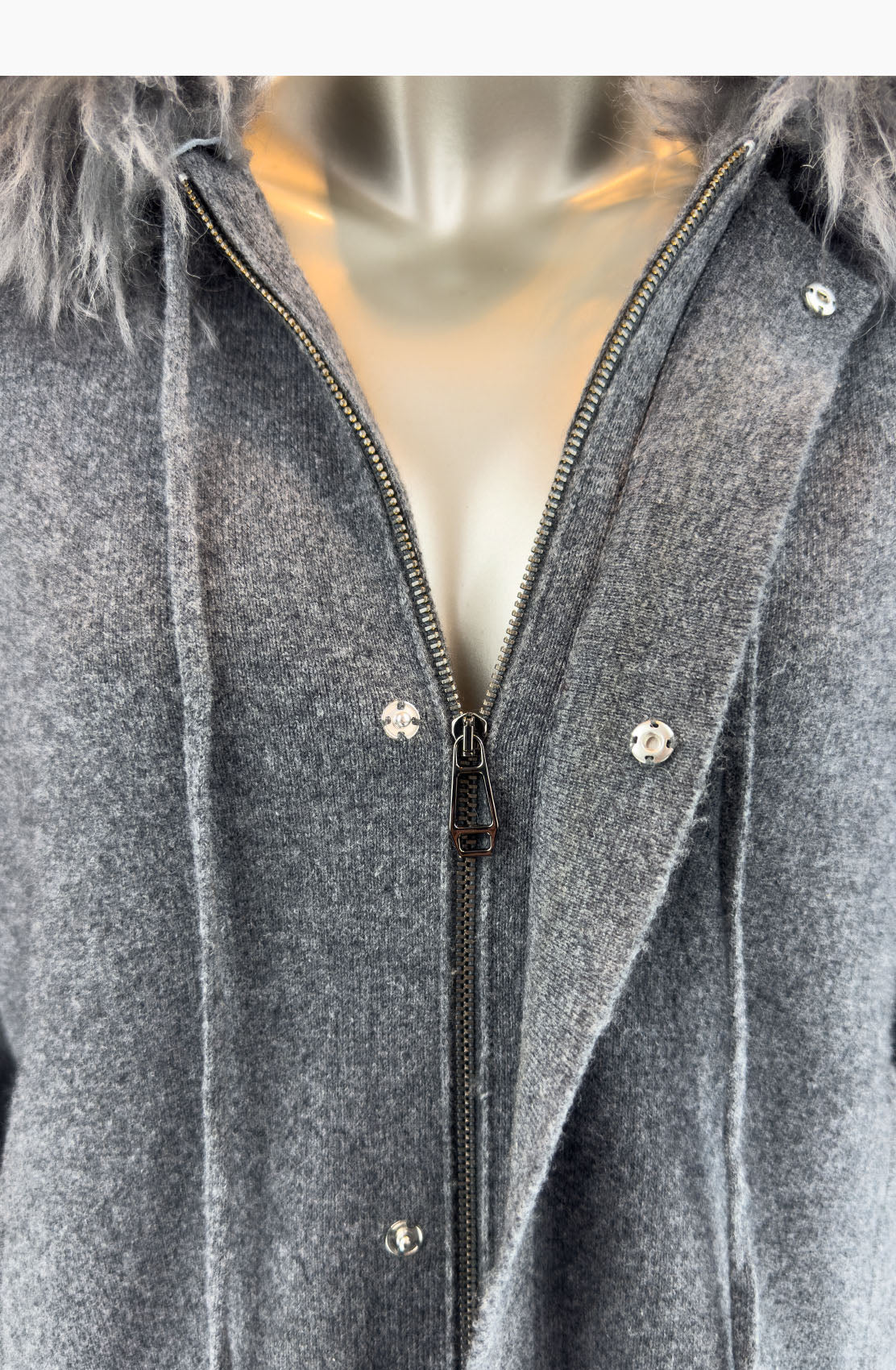 Hooded Knit Short Parka Fur Trim Size 10