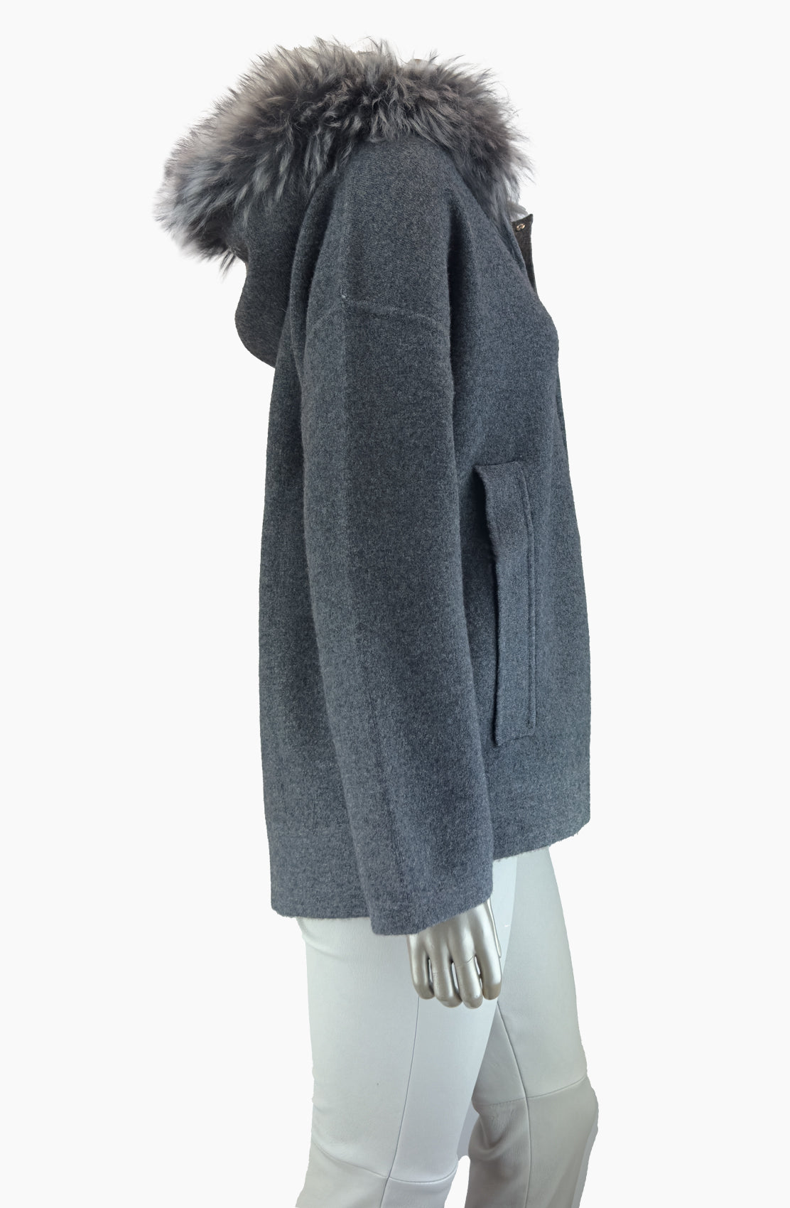 Hooded Knit Short Parka Fur Trim Size 10