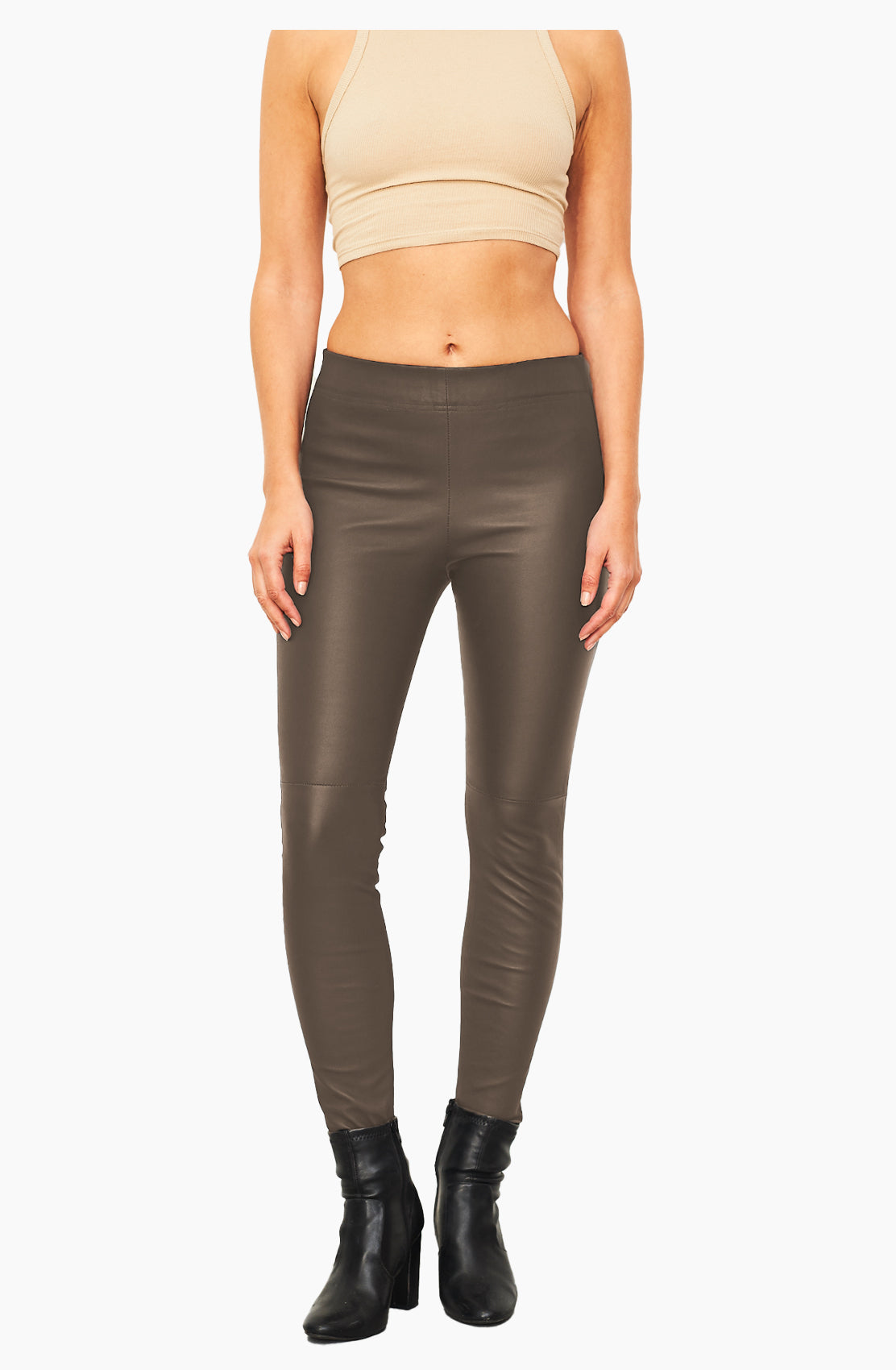 Tan faux cheap leather leggings