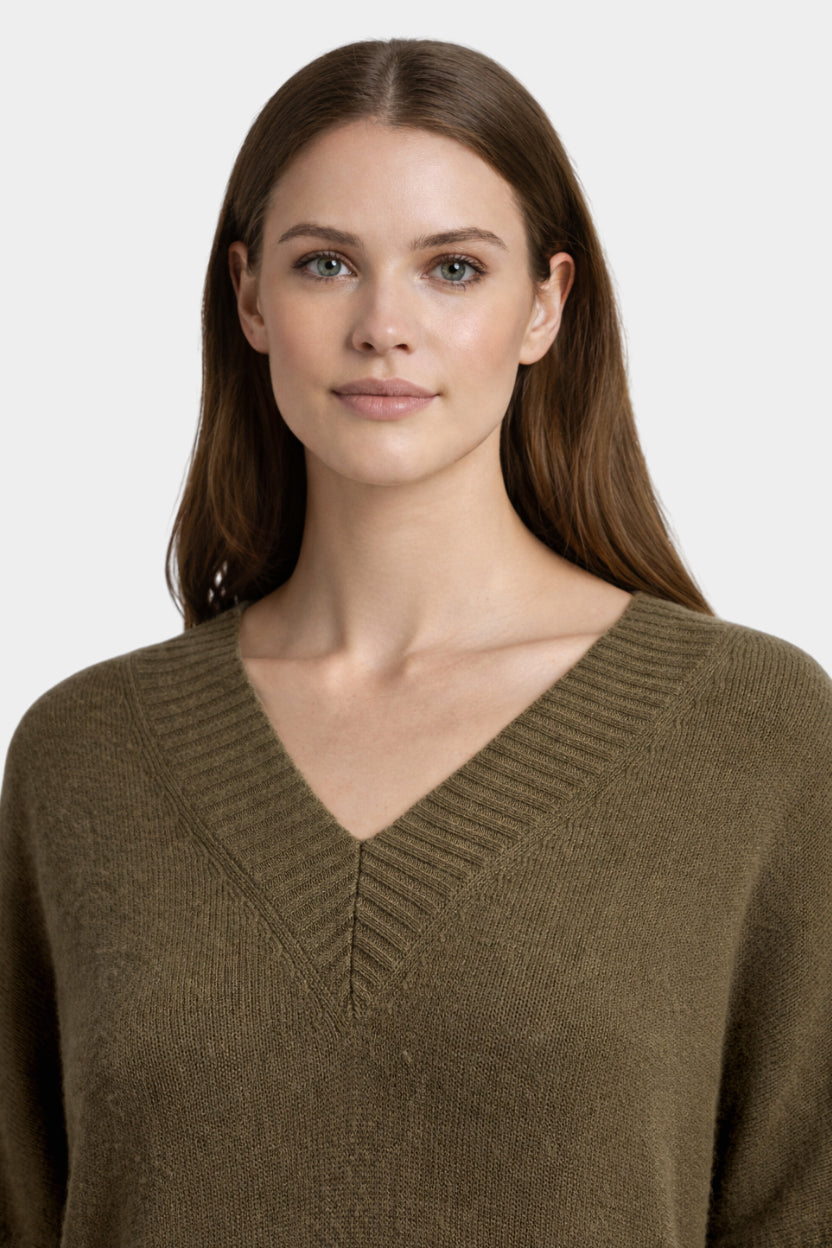 Outlet: V Neck Jumper Khaki