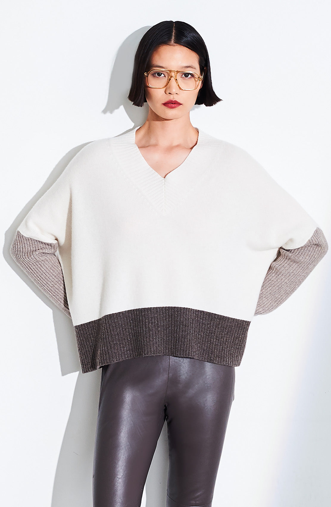 Col Block V Neck Sweater