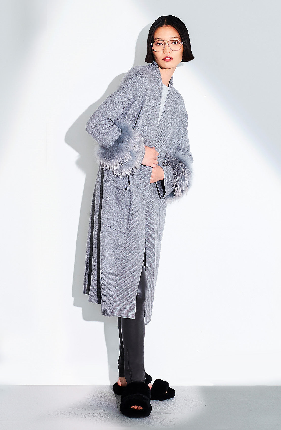 Long Fur Trim Cardigan