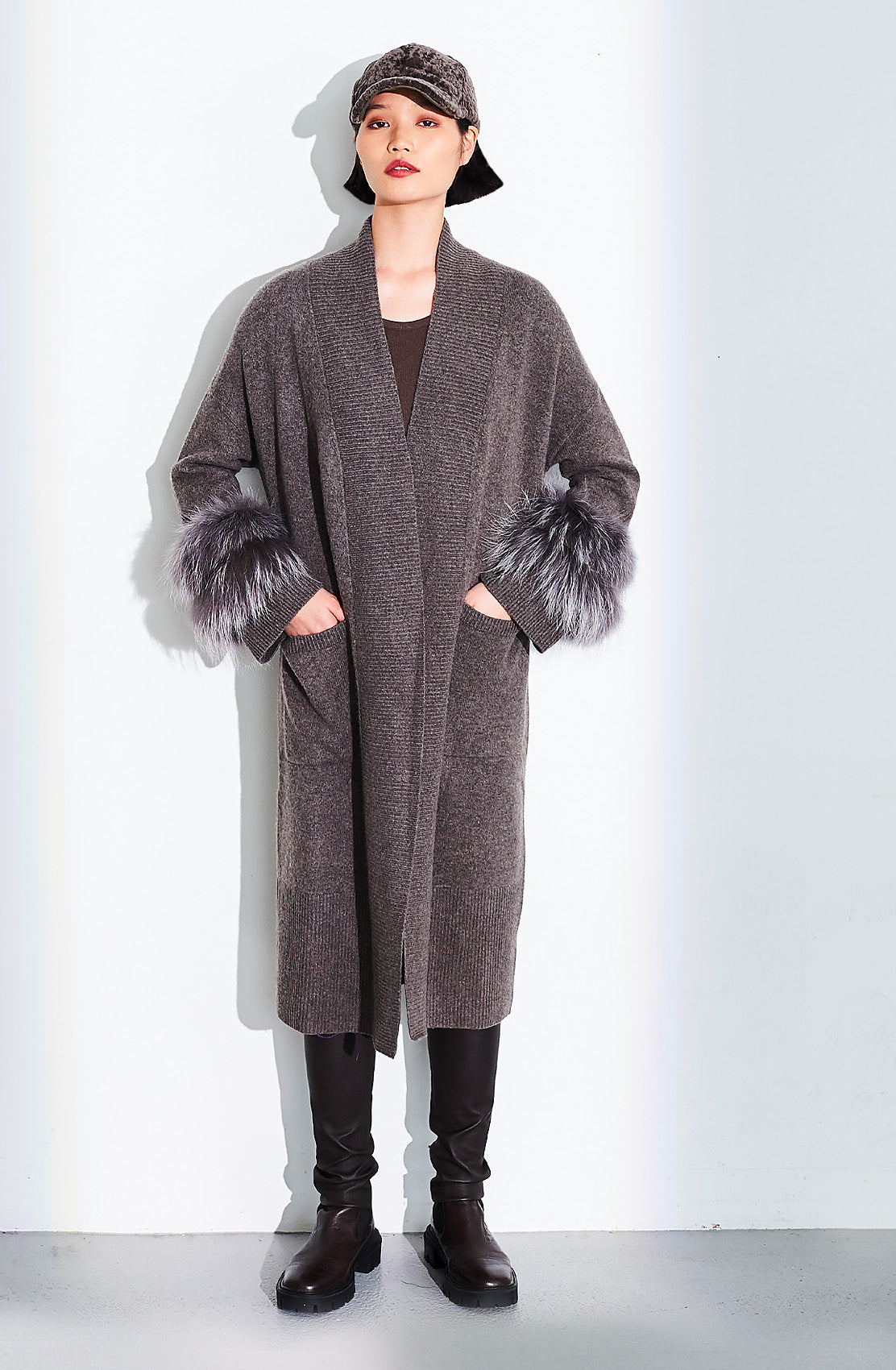 Long Fur Trim Cardigan