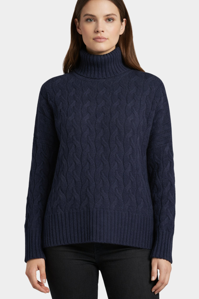 Outlet: Cable Knit Roll Neck Navy