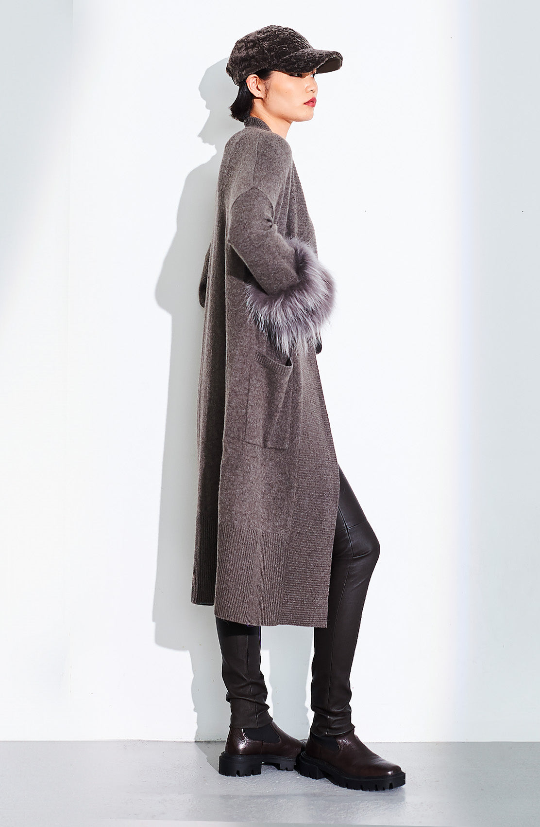 Long Fur Trim Cardigan