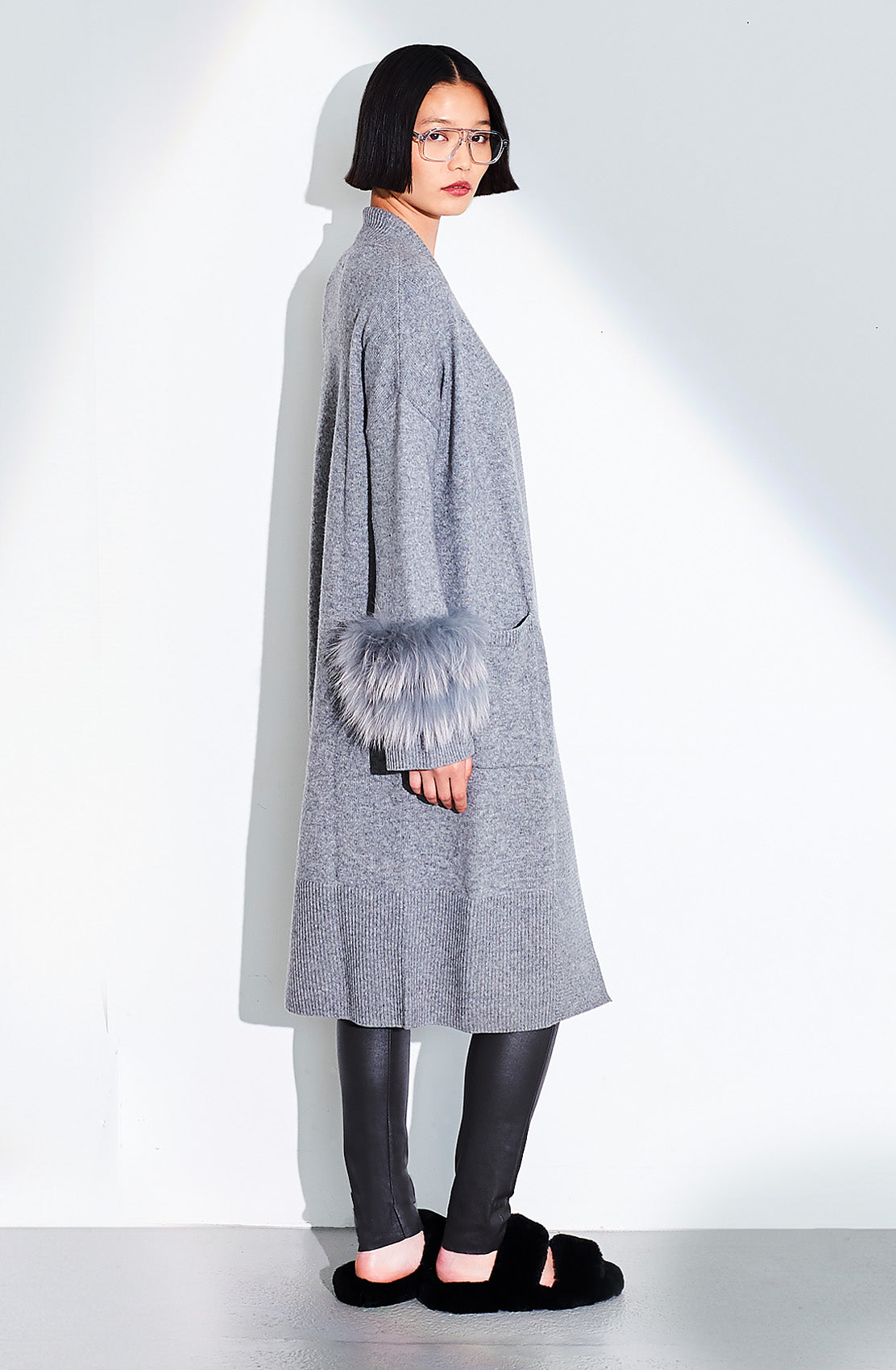 Long Fur Trim Cardigan