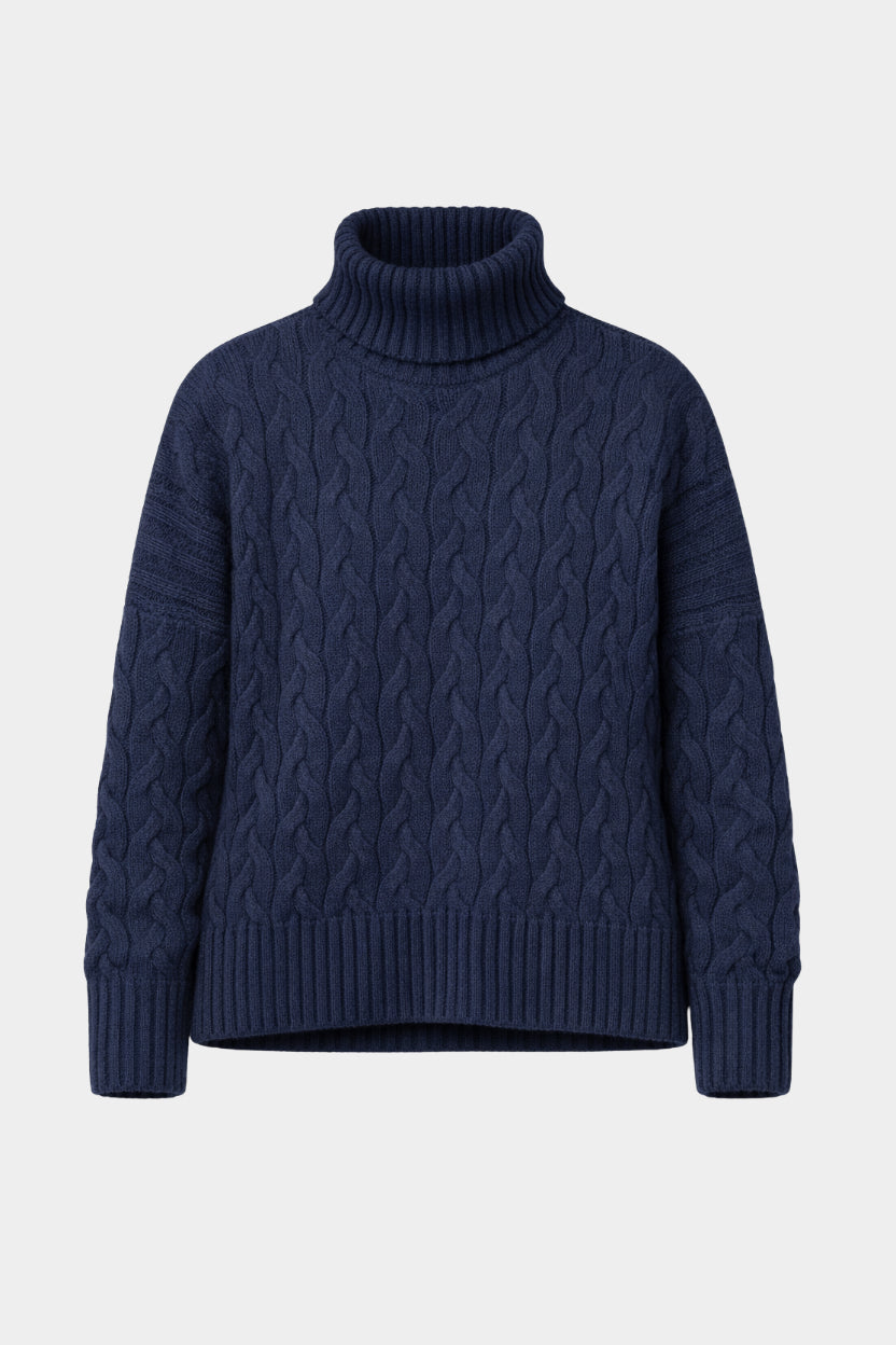 Outlet: Cable Knit Roll Neck Navy