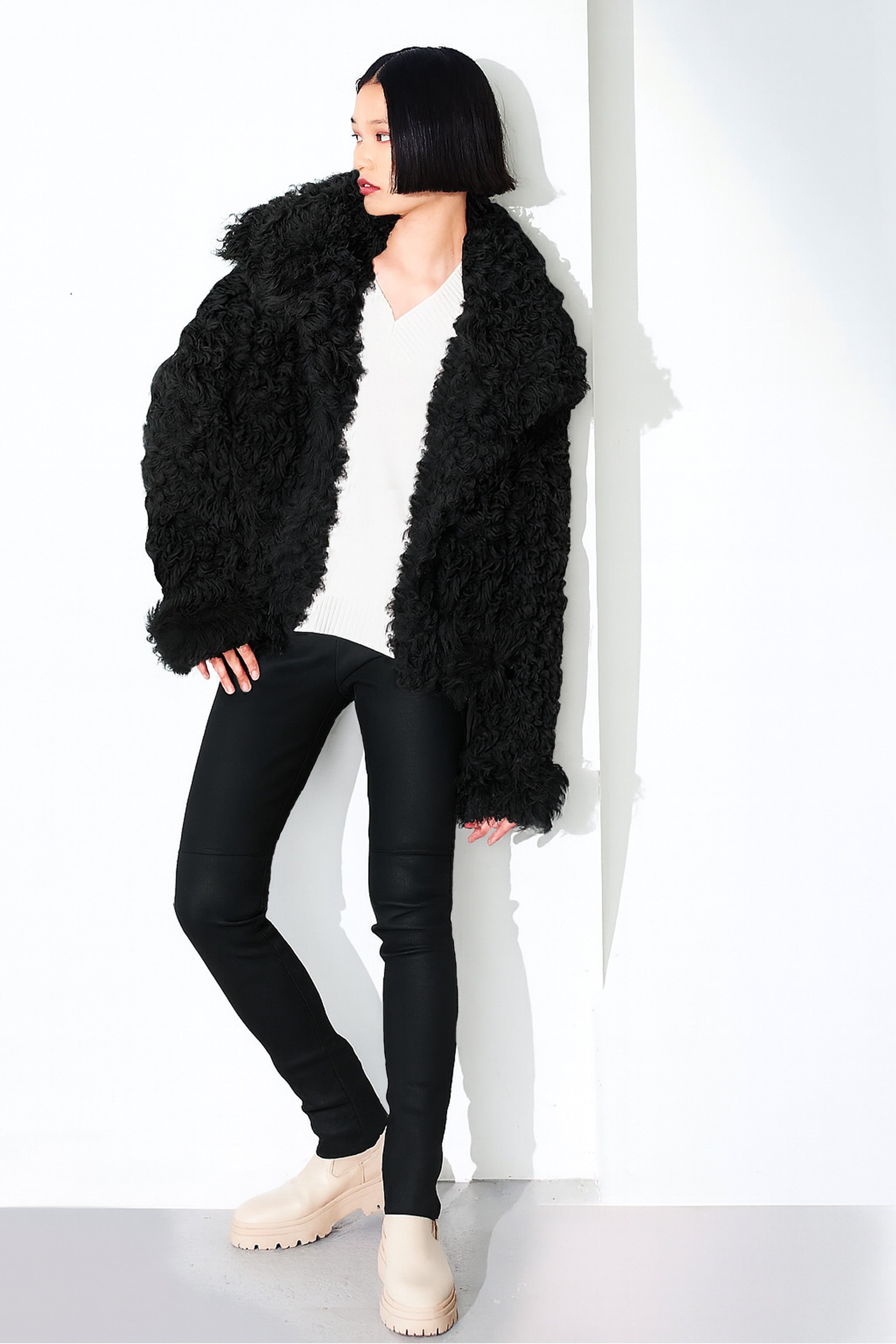 Cropped Reversible Button Up Biker Jacket